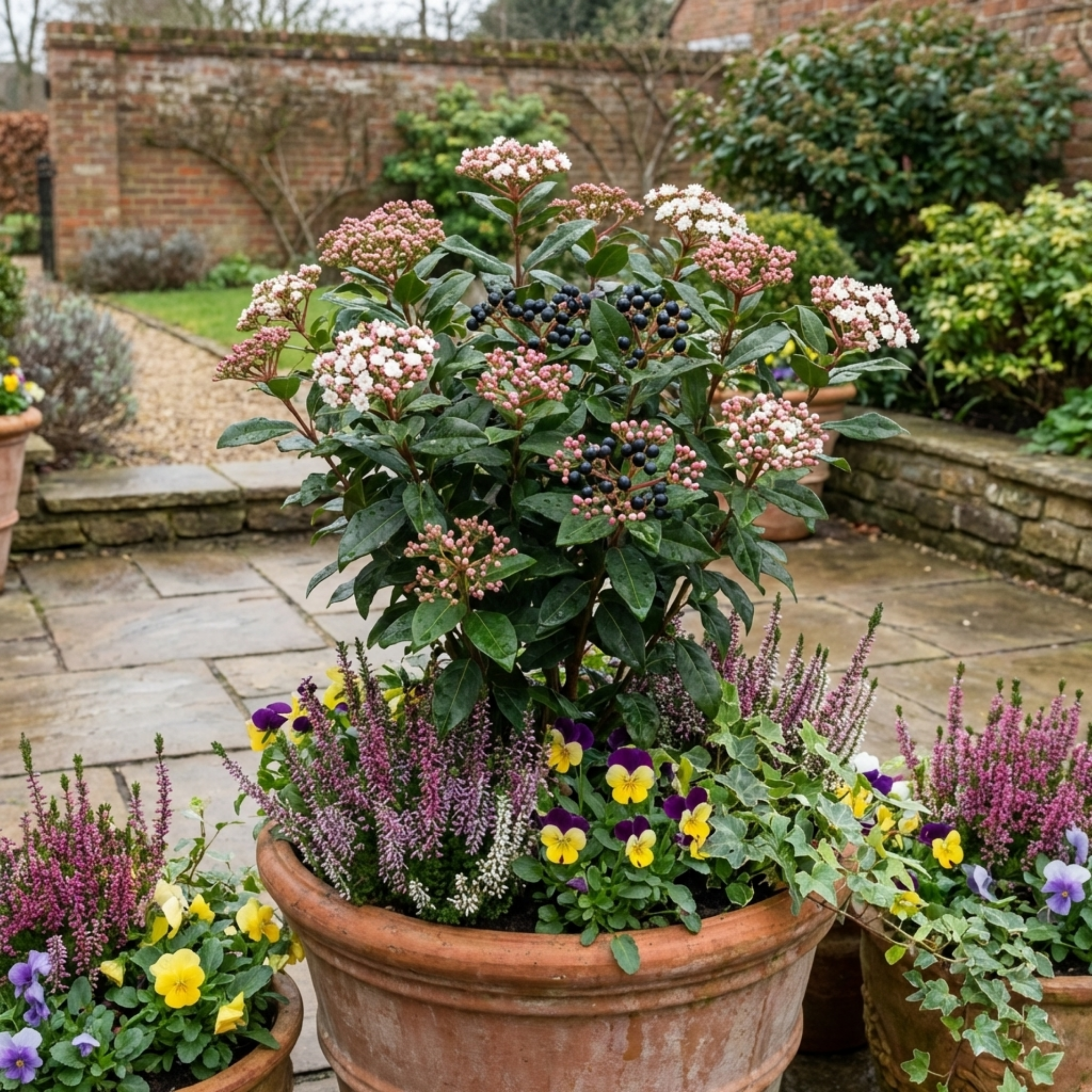 Viburnum ‘Tinus Gwenllian’ — Evergreen Shrub, Bee-Friendly, 11cm Pot (Set of 3 or 6)