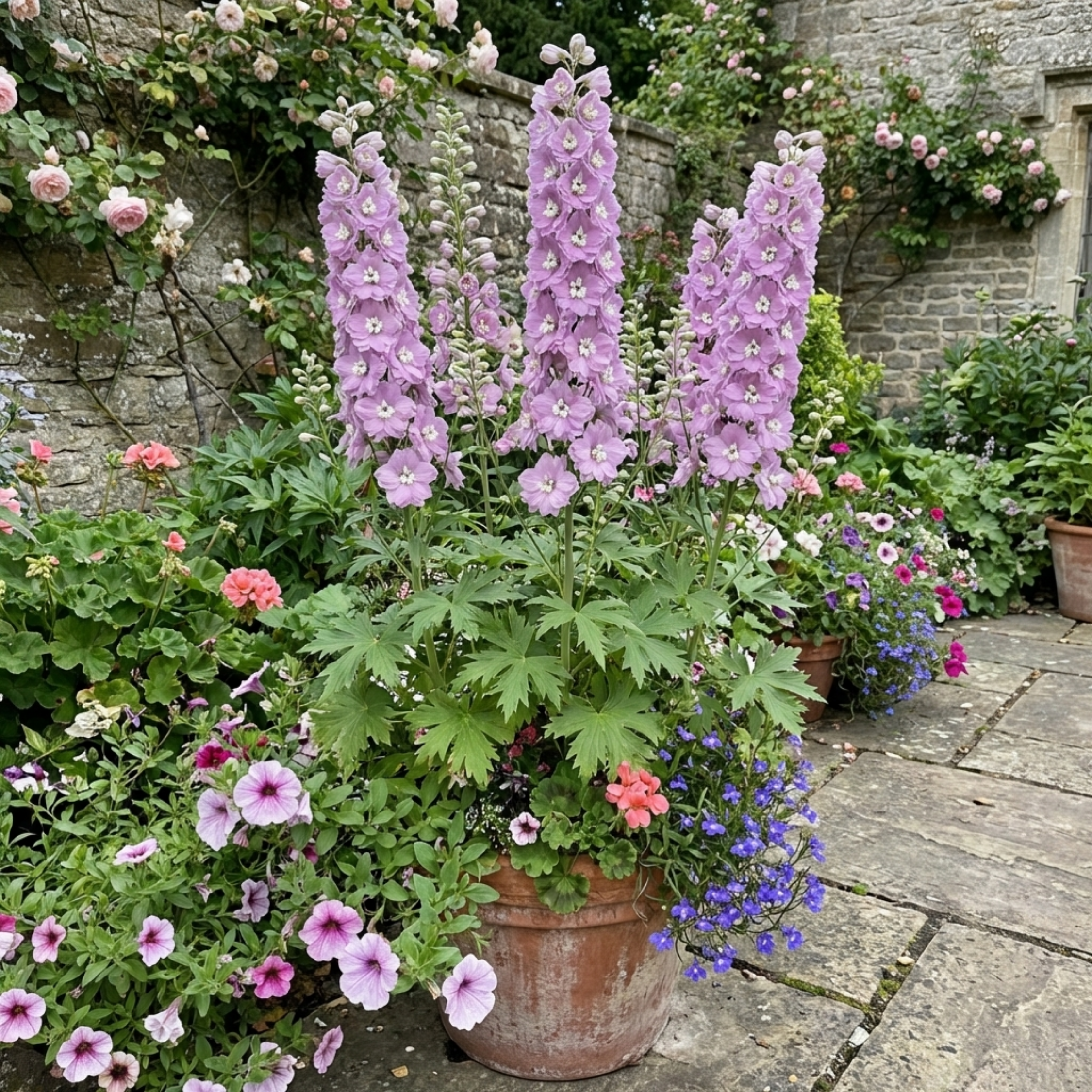 Delphinium ‘Lilac Rose White’ — Herbaceous Perennial, Bee-Friendly, 1L Pot (Set of 3 or 6)