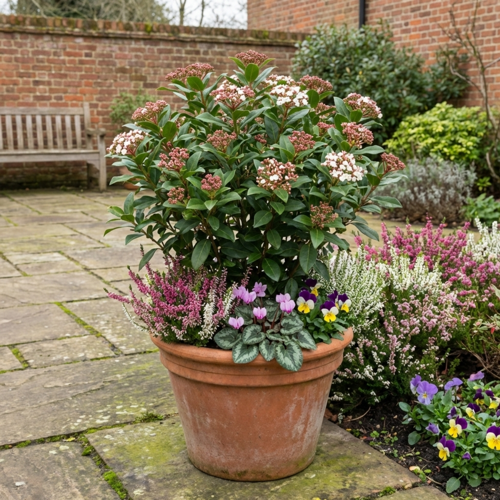 Viburnum ‘Tinus’ — Evergreen Shrub, Bee-Friendly, 1L Pot (Set of 3 or 6)