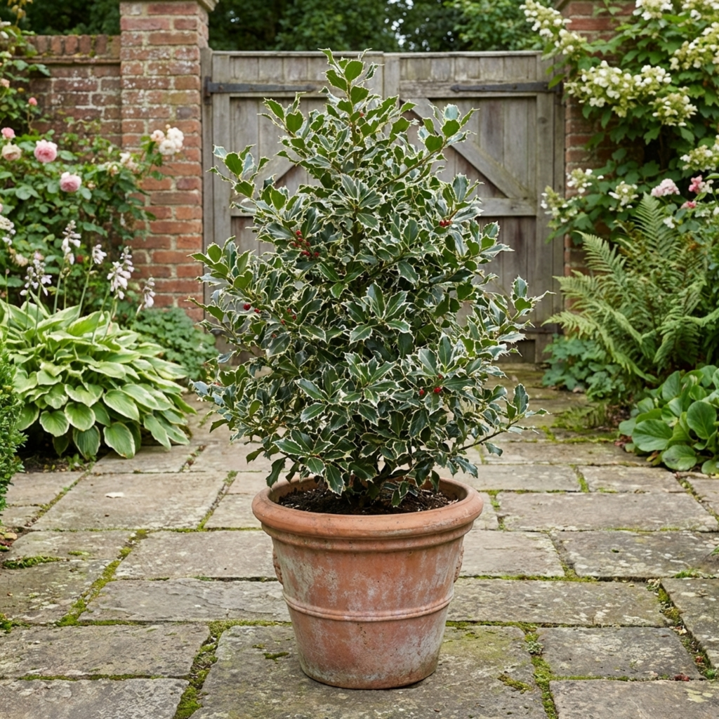 Ilex 'Argentea Marginata' — Silver Variegated Holly, Hardy Evergreen Shrub, 3L Pot
