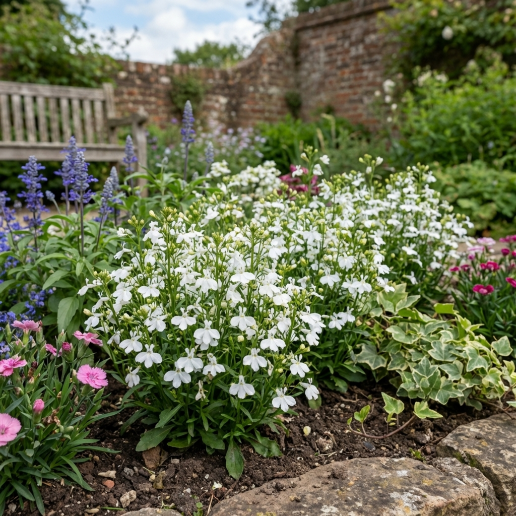 Lobelia 'Upright Sweet Springs White' — Half-Hardy Annual, Bee-Friendly, 10.5cm Pot (Set of 3 or 6)