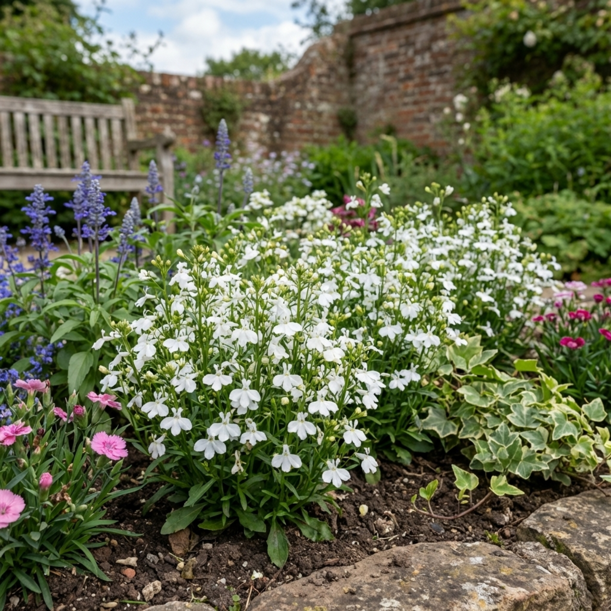 Lobelia 'Upright Sweet Springs White' — Half-Hardy Annual, Bee-Friendly, 10.5cm Pot (Set of 3 or 6)
