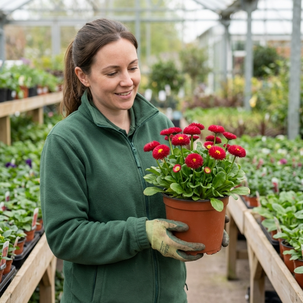 Bellis ‘Habanera Red’ — Hardy Perennial (commonly Grown As a Biennial), Bee-Friendly, 2L Pot