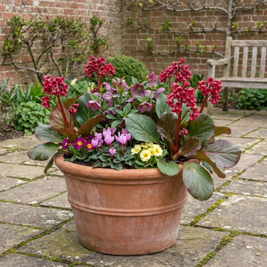 Bergenia ‘Rotblum’ — Hardy Evergreen Perennial, Bee-Friendly, 1L Pot (Set of 3 or 6)