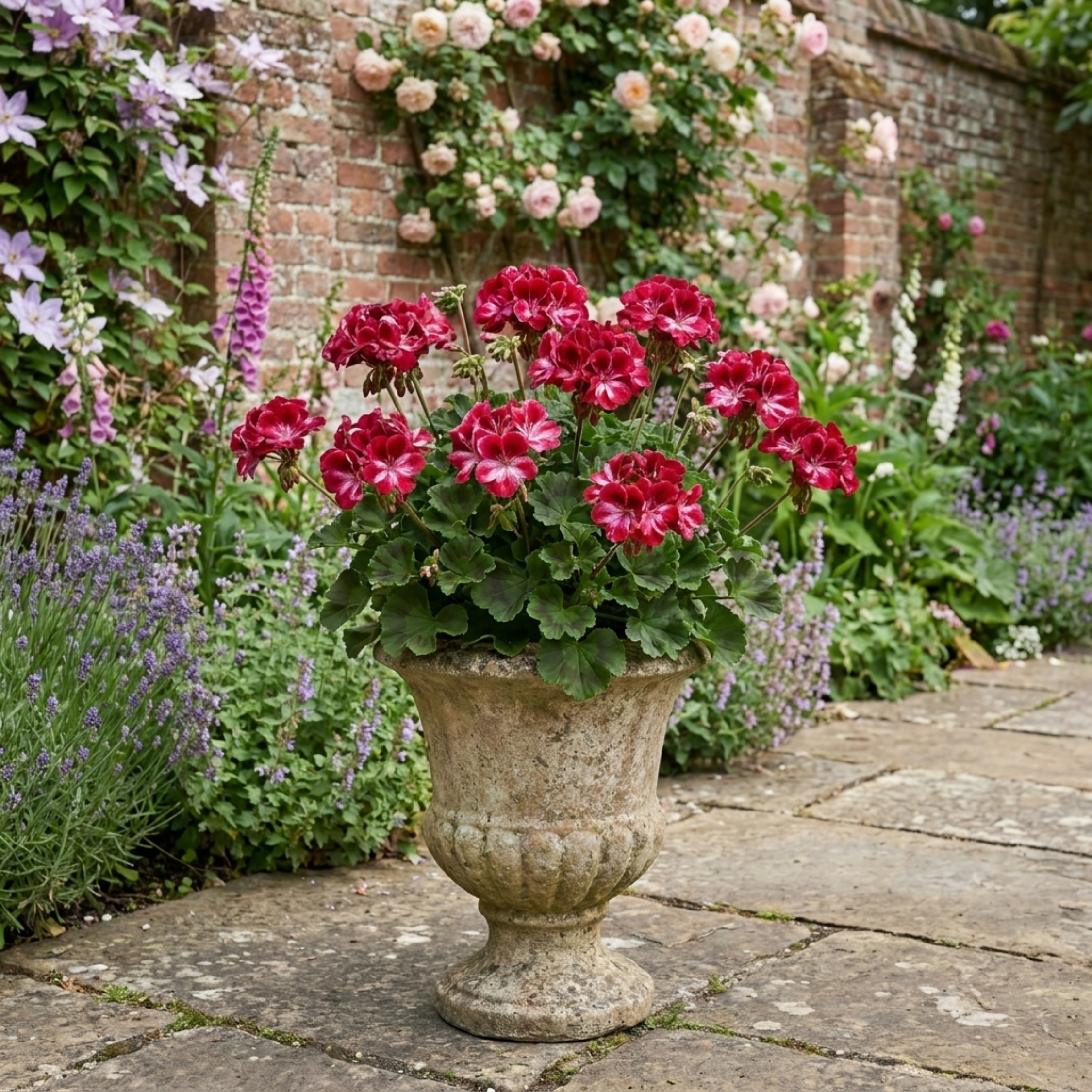 Pelargonium ‘Calliope M Red Splash’ — Half-hardy Perennial (often Grown As An Annual), Bee-Friendly, 5L Pot