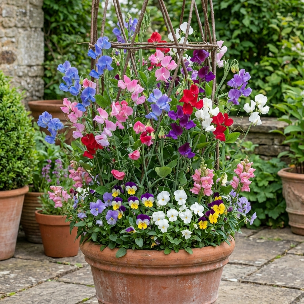 Sweet Pea 'Growers Colour Mix' — Hardy Annual Climber, Bee-Friendly, 10.5cm Pot (Set of 3 or 6)