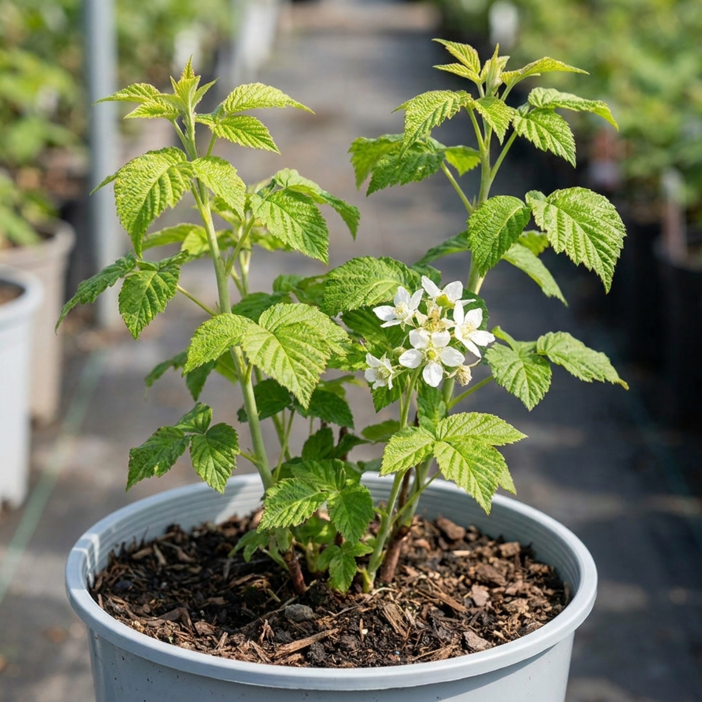 Raspberry ‘Glem Ample’ — Hardy Deciduous Perennial Fruiting Cane, Bee-Friendly, 17cm Pot