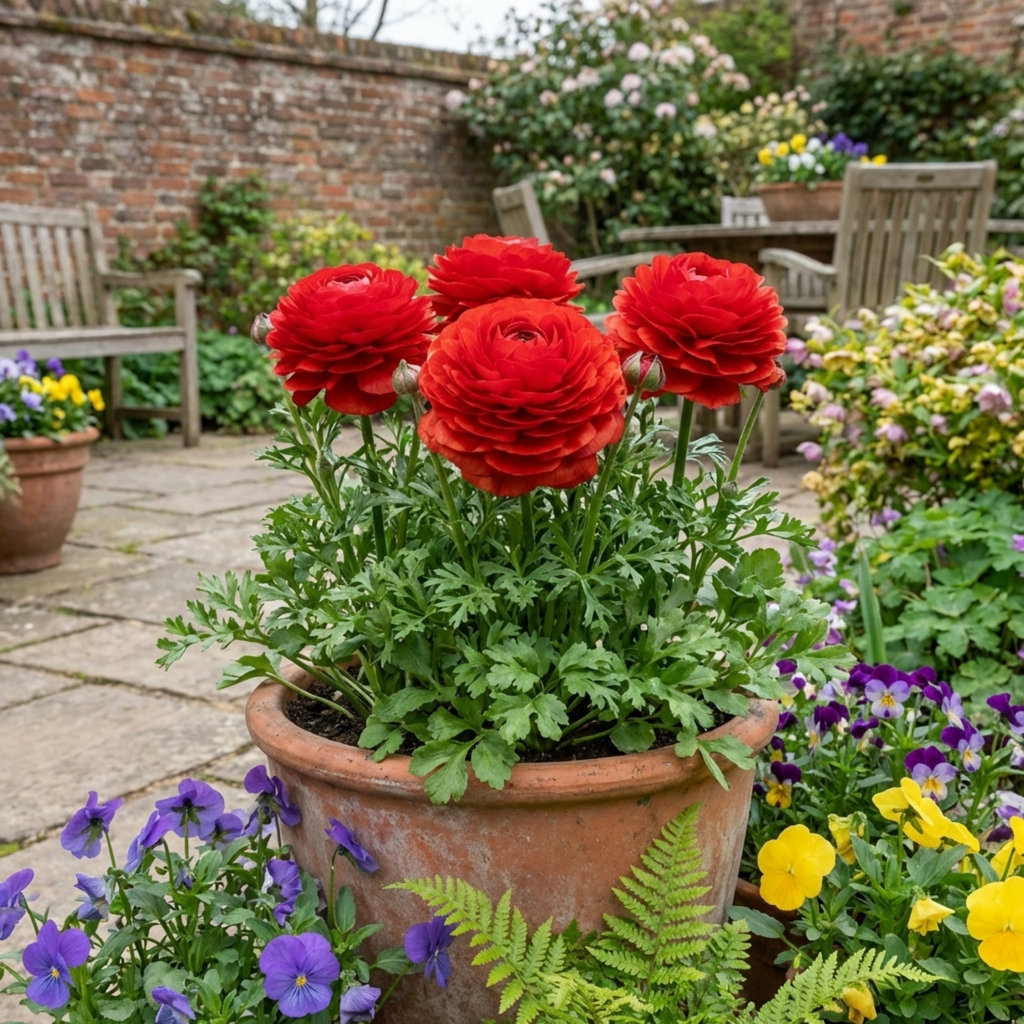Ranunculus ‘Vortex Red’ — Tuberous Perennial, Bee-Friendly, 1L Pot (Set of 3 or 6)