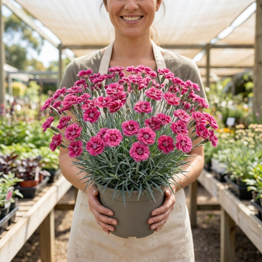 Dianthus ‘Sugar Raspberry’ — Hardy Evergreen Perennial, Bee-Friendly, 17cm Pot