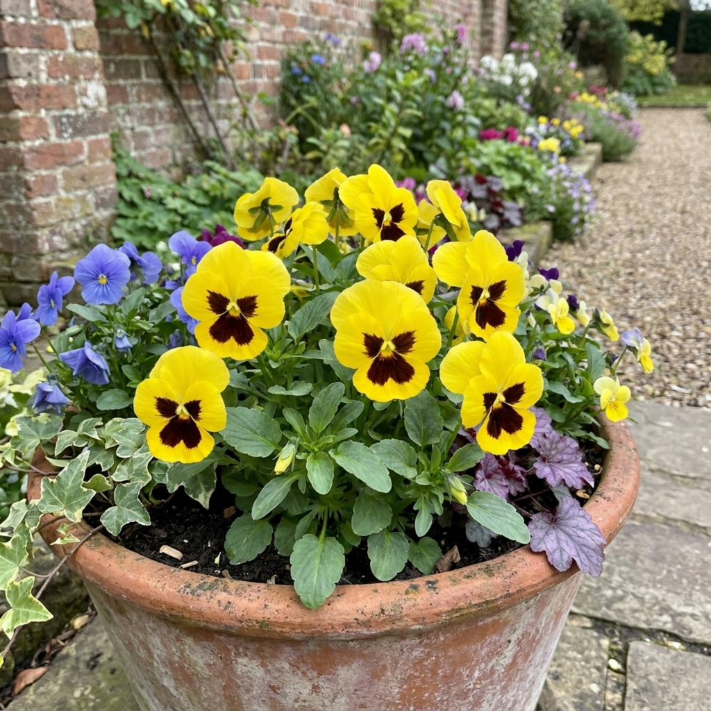 Pansy ‘Cats Plus Yellow’ — Hardy Annual / Biennial, Bee-Friendly, 1L Pot