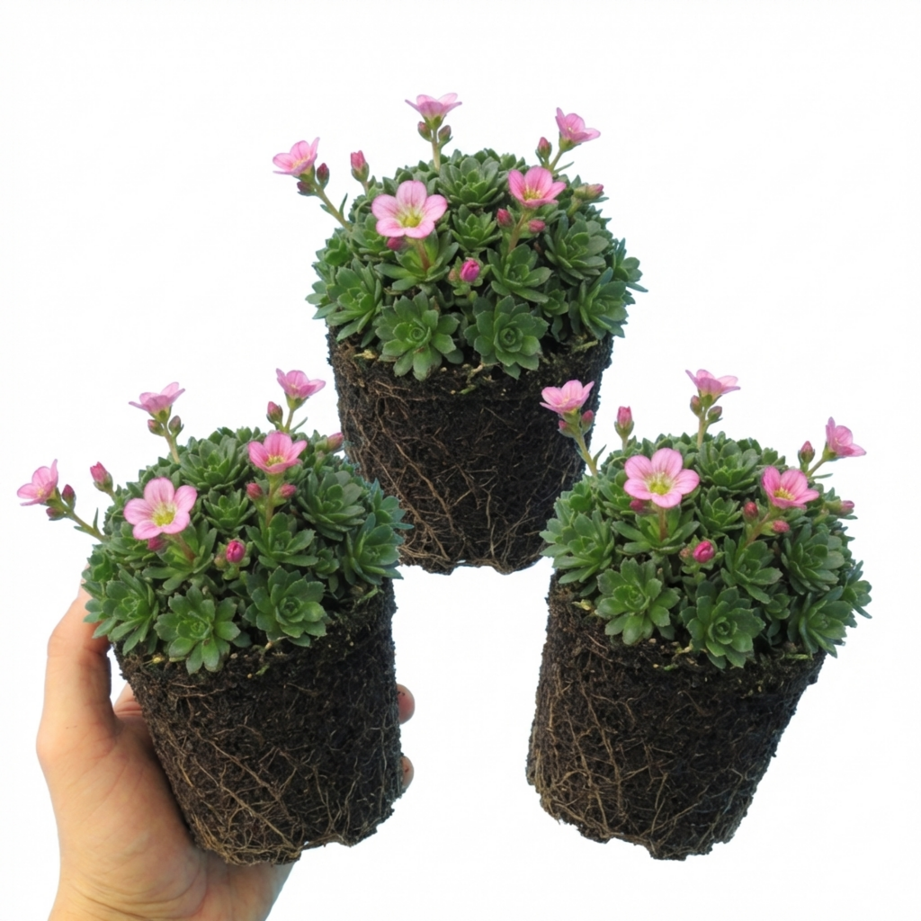 Saxifrage ‘Marto Rose’ — Hardy Evergreen Alpine Perennial, Bee-Friendly, 1L Pot (Set of 3 or 6)