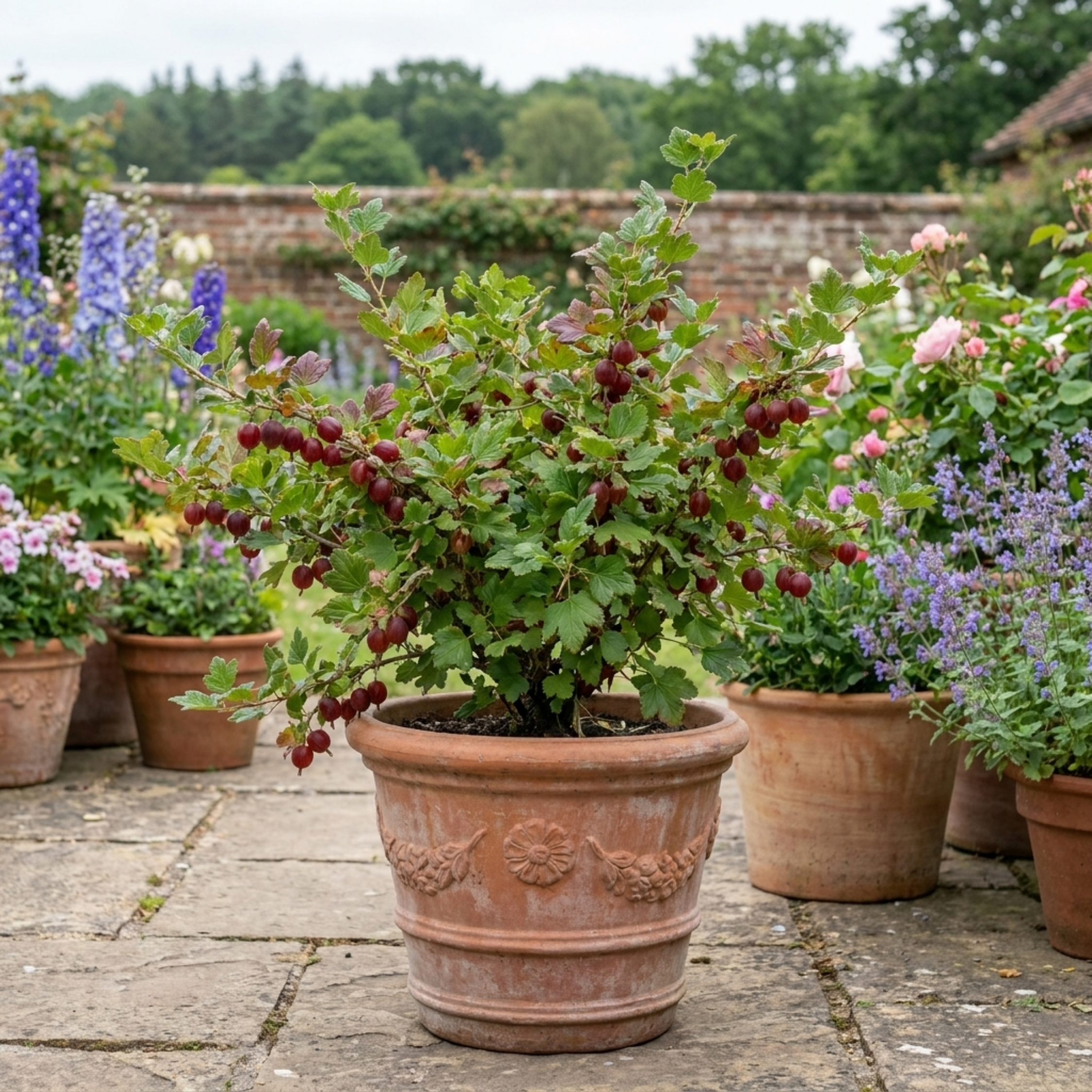 Gooseberry ‘Hinnonmaki Red’ — Deciduous Fruiting Shrub, Bee-Friendly, 2L Pot