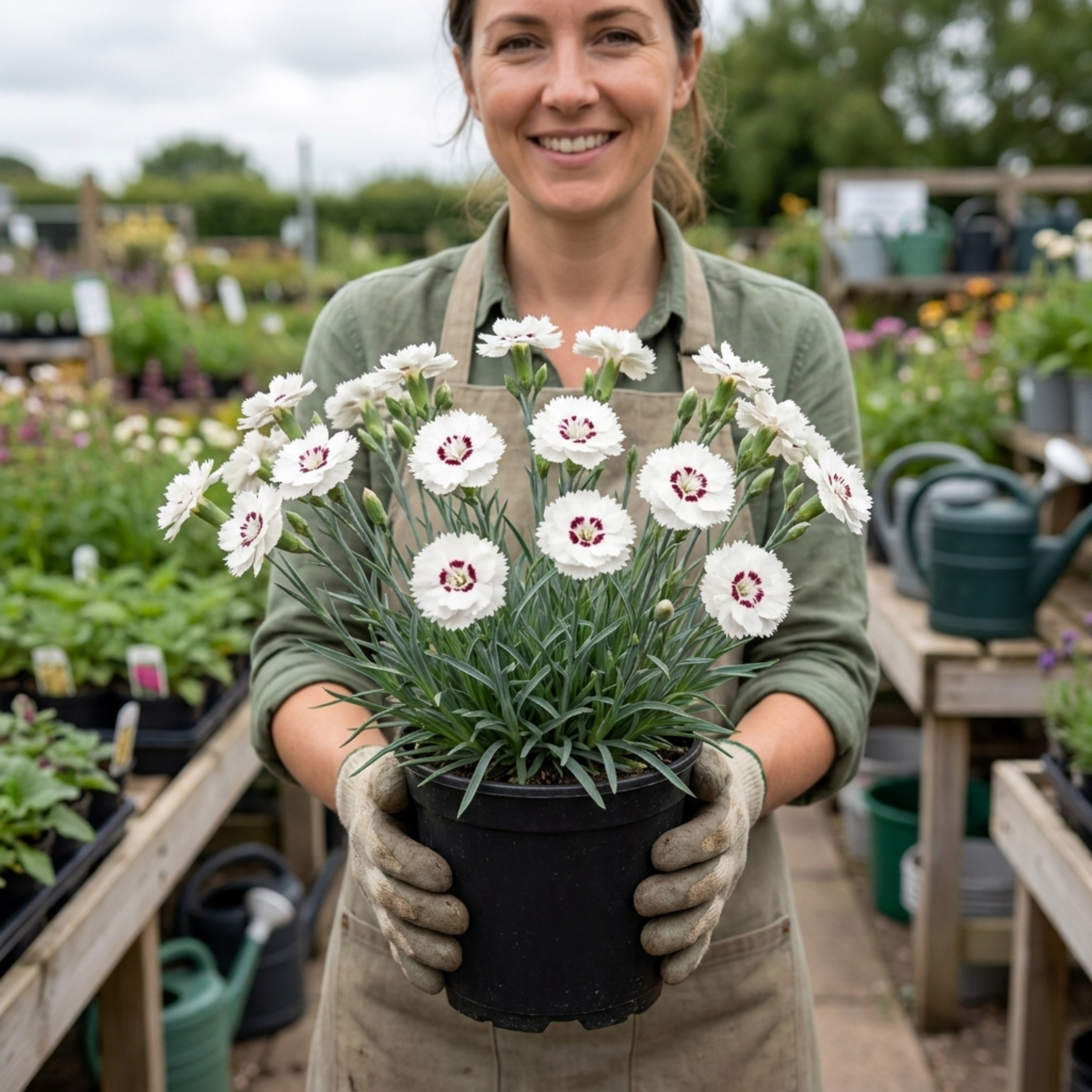 Dianthus ‘Coconut Sundae’ — Hardy Evergreen Perennial, Bee-Friendly, 2L Pot