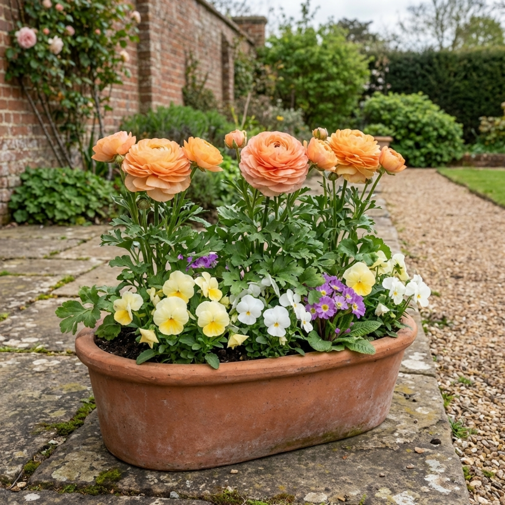 Ranunculus ‘Vortex Orange Apricot’ — Tuberous Perennial, Bee-Friendly, 1L Pot (Set of 3 or 6)