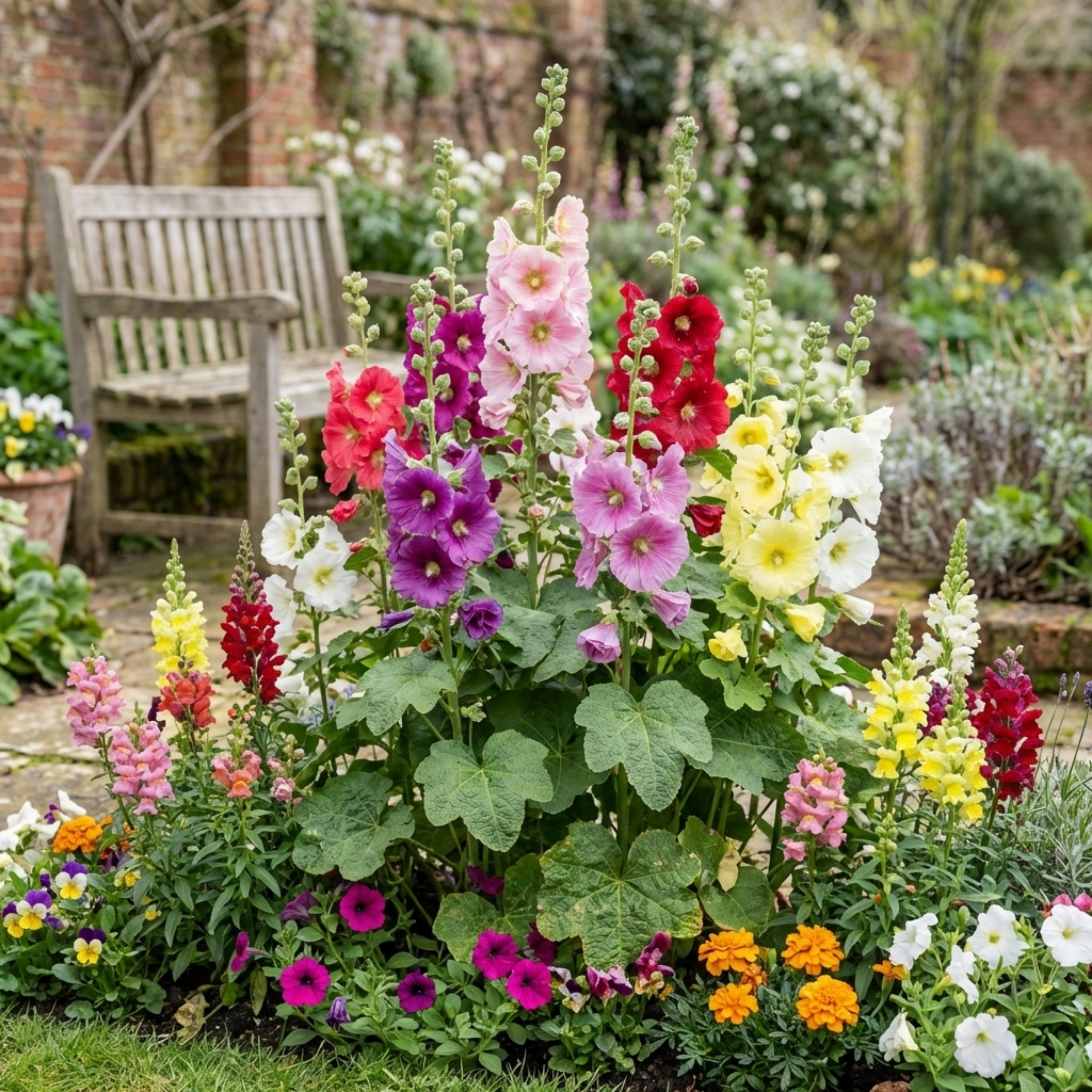 Hollyhock ‘Growers Mix’ — Hardy Perennial, Bee-Friendly, 1L Pot (Set of 3 or 6)
