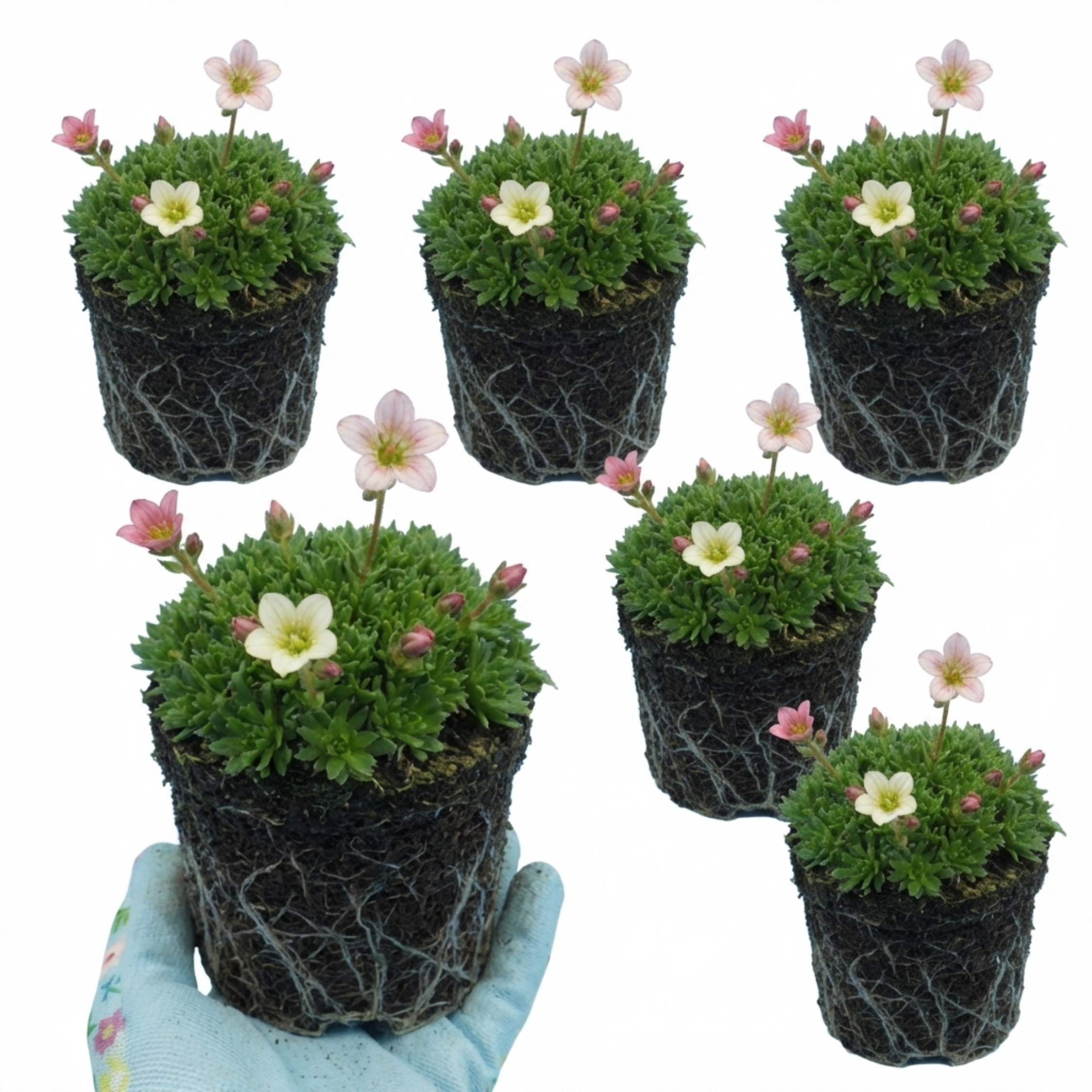 Saxifrage ‘Ice Colours Appleblossom’ — Hardy Evergreen Alpine Perennial, Bee-Friendly, 1L Pot (Set of 3 or 6)
