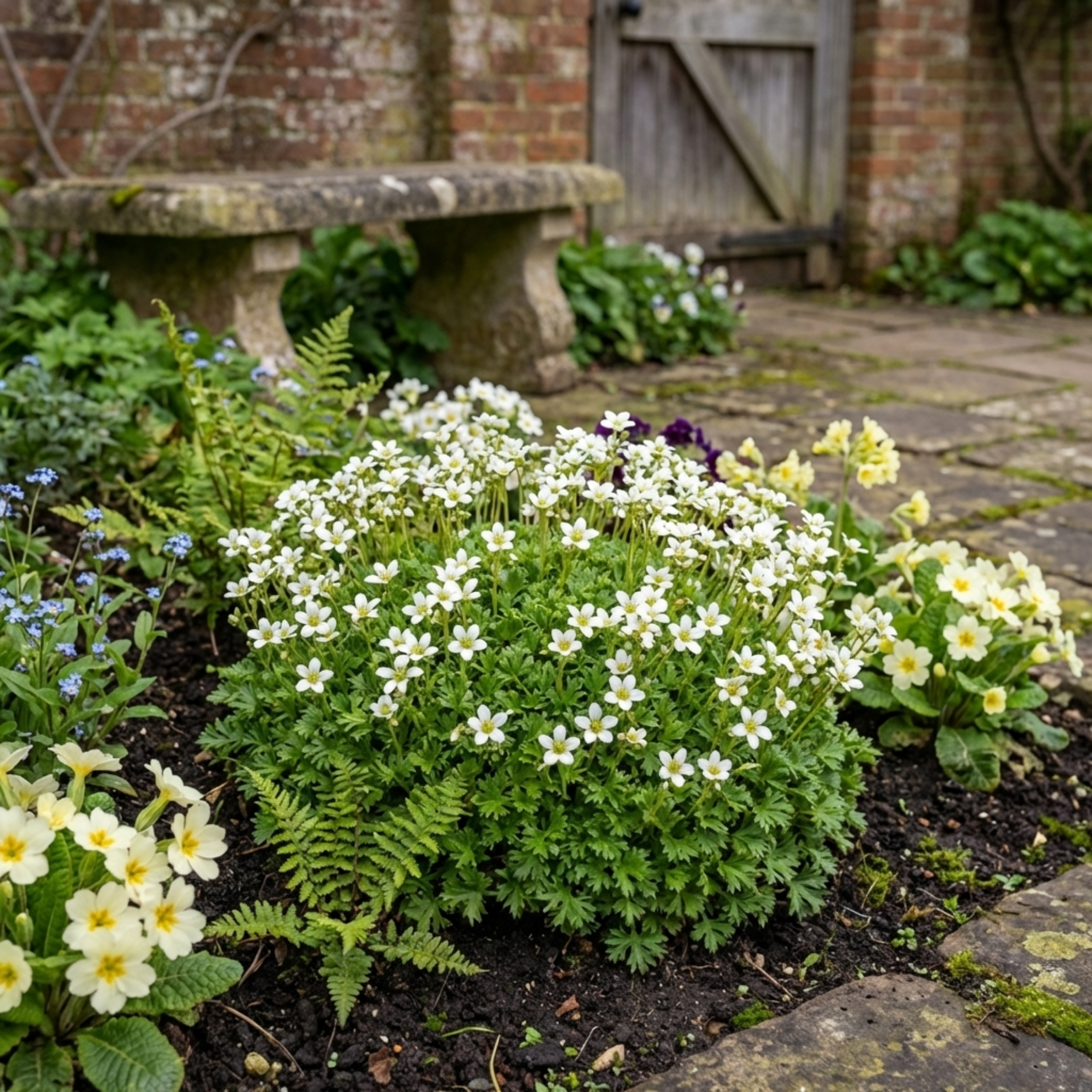 Saxifrage ‘Marto White Mossy Alpine’ — Hardy Evergreen Alpine Perennial, Bee-Friendly, 1L Pot (Set of 3 or 6)