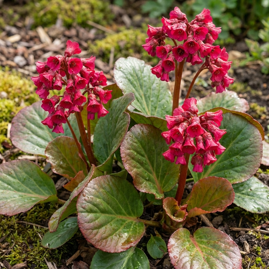 Bergenia ‘Rotblum’ — Hardy Evergreen Perennial, Bee-Friendly, 1L Pot (Set of 3 or 6)
