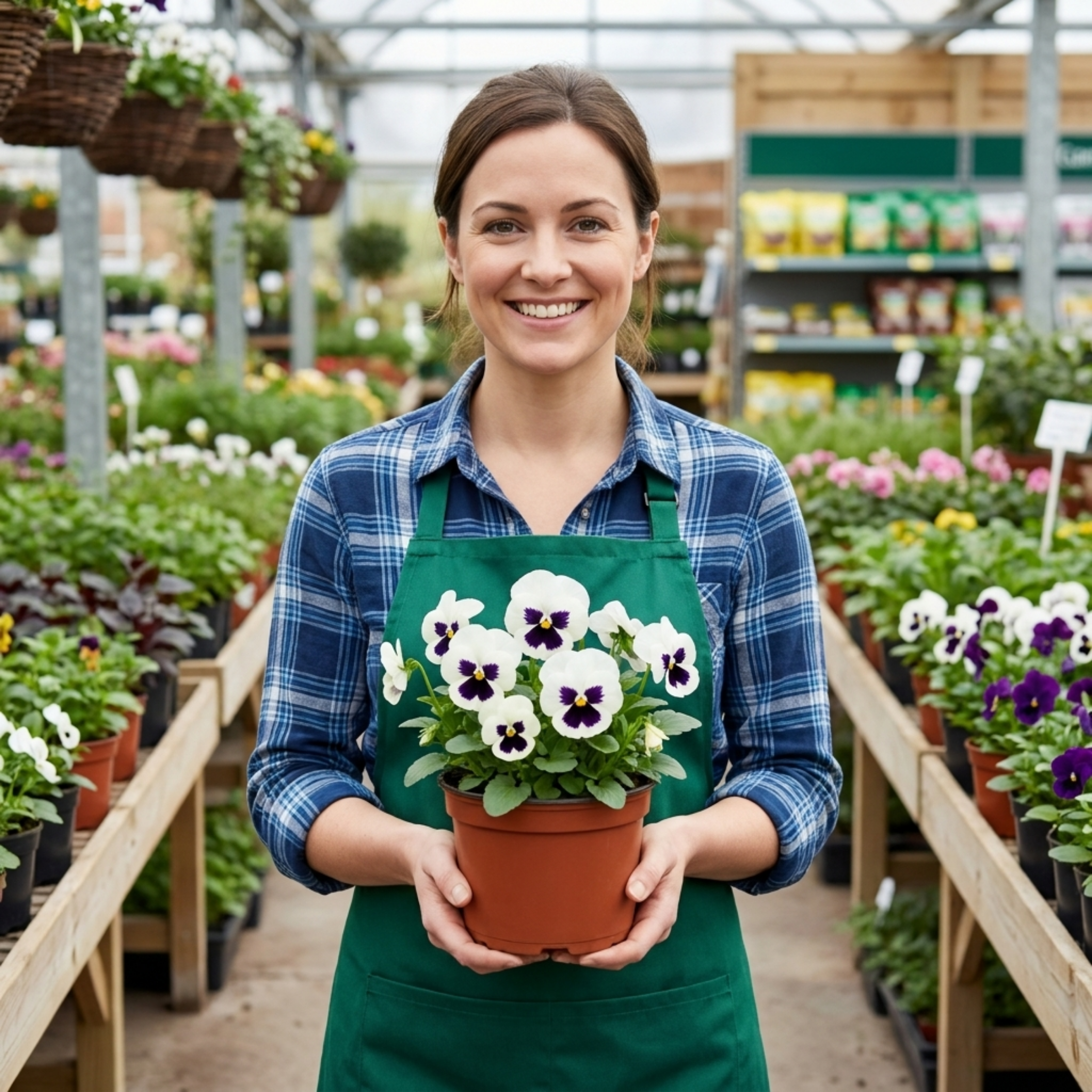 Pansy ‘Cats Plus White’ — Hardy Annual / Biennial Bedding Plant, Bee-Friendly, 1L Pot