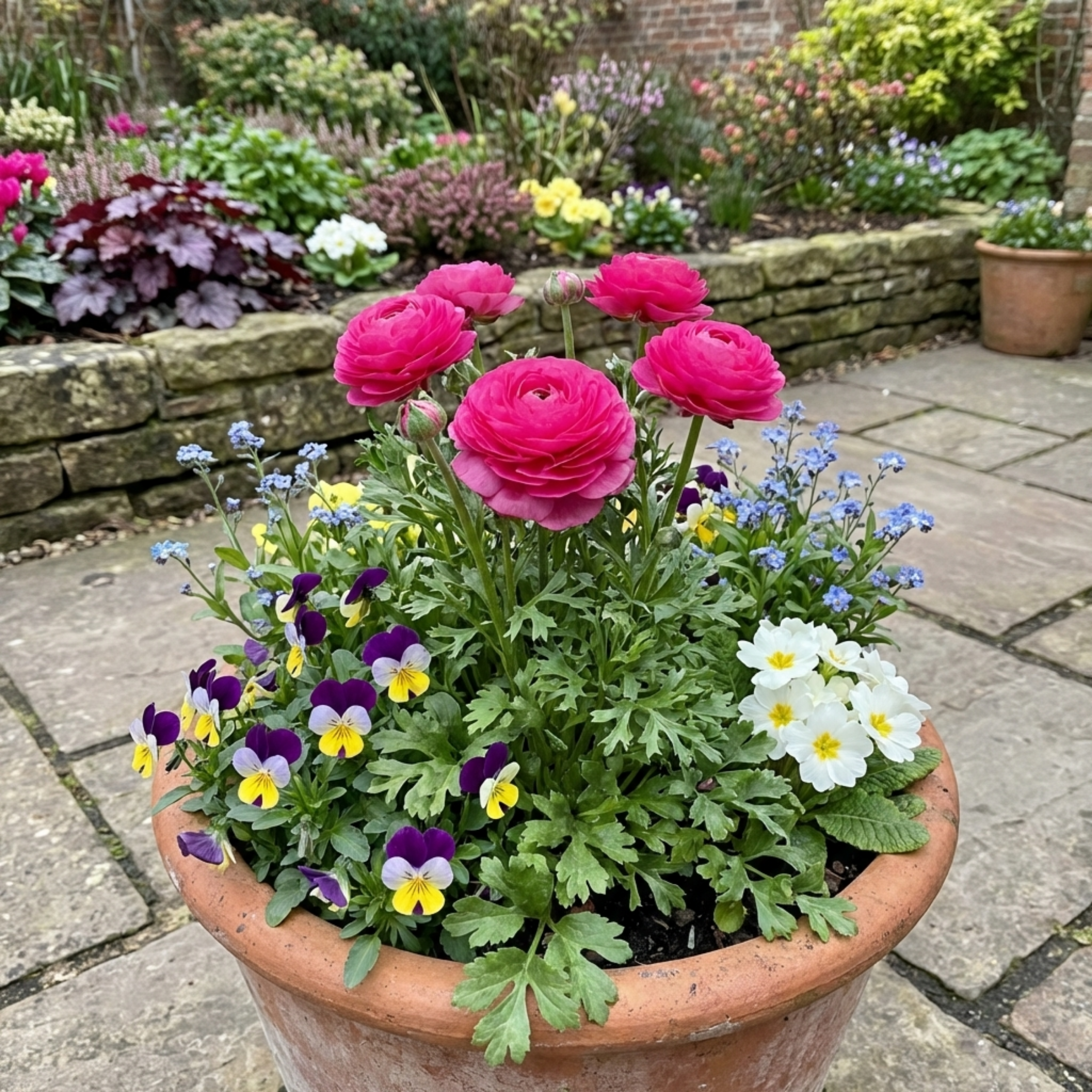 Ranunculus ‘Vortex Hot Pink’ — Tuberous Herbaceous Perennial, Bee-Friendly, 1L Pot (Set of 3 or 6)