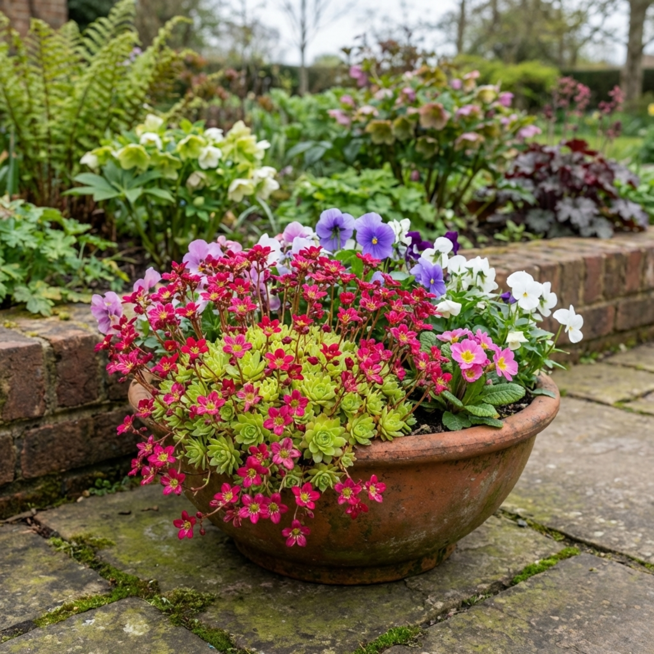 Saxifrage ‘Ice Colours Red’ — Hardy Alpine Evergreen Perennial, Bee-Friendly, 1L Pot (Set of 3 or 6)