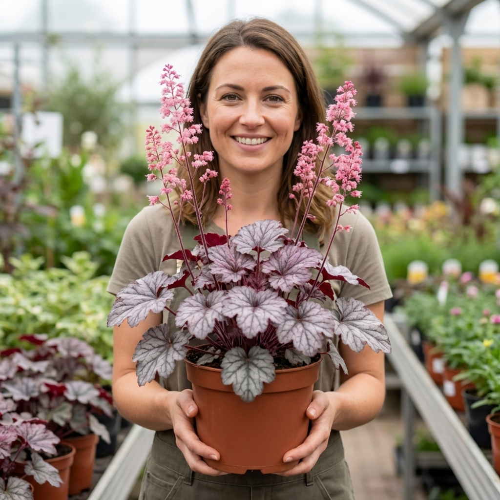 Heuchera ‘Pink Fizz’ — Hardy Evergreen Perennial, Bee-Friendly, 17cm Pot