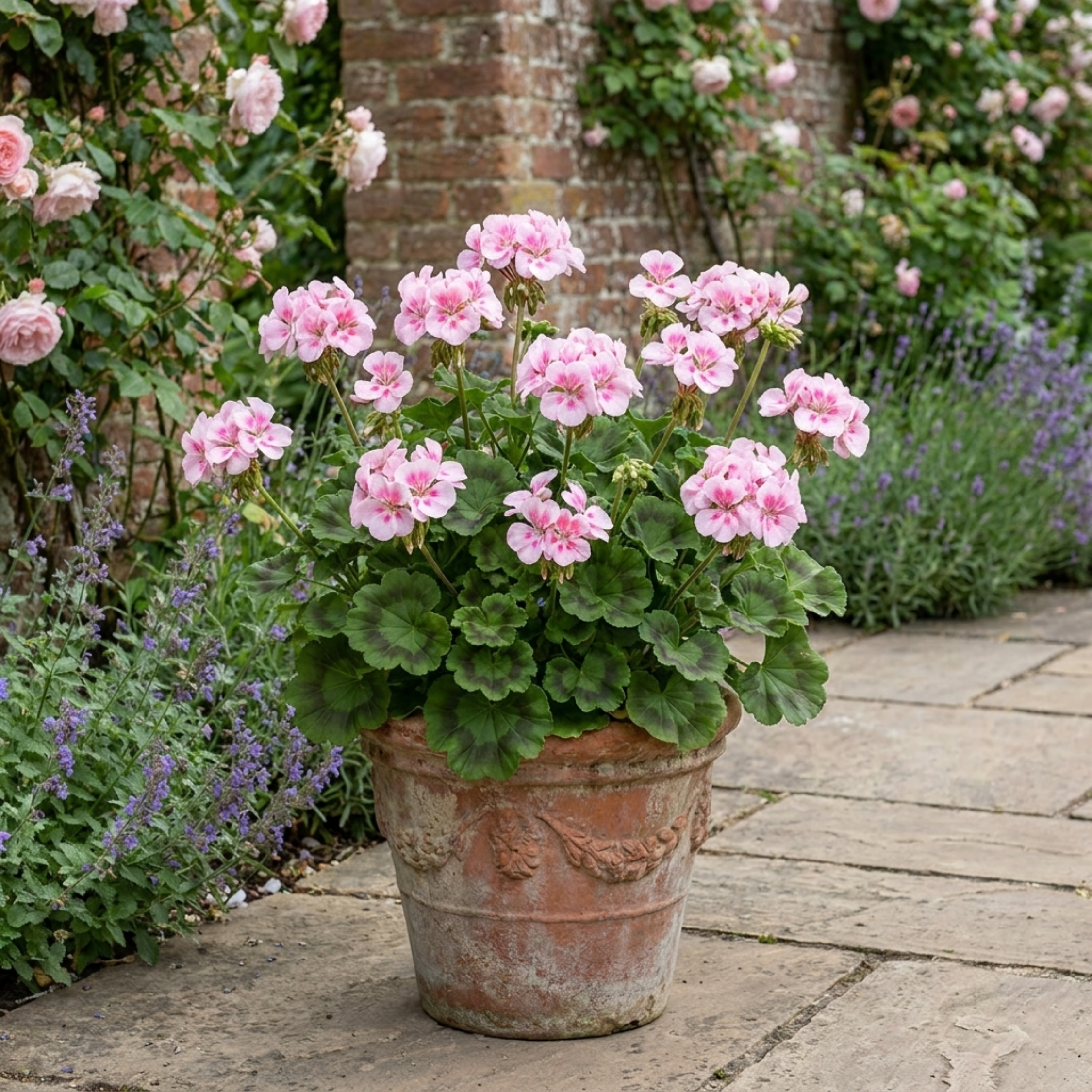Pelargonium ‘Pretty Little Pink Splash’ — Tender Perennial (often Grown As An Annual), Bee-Friendly, 5L Pot