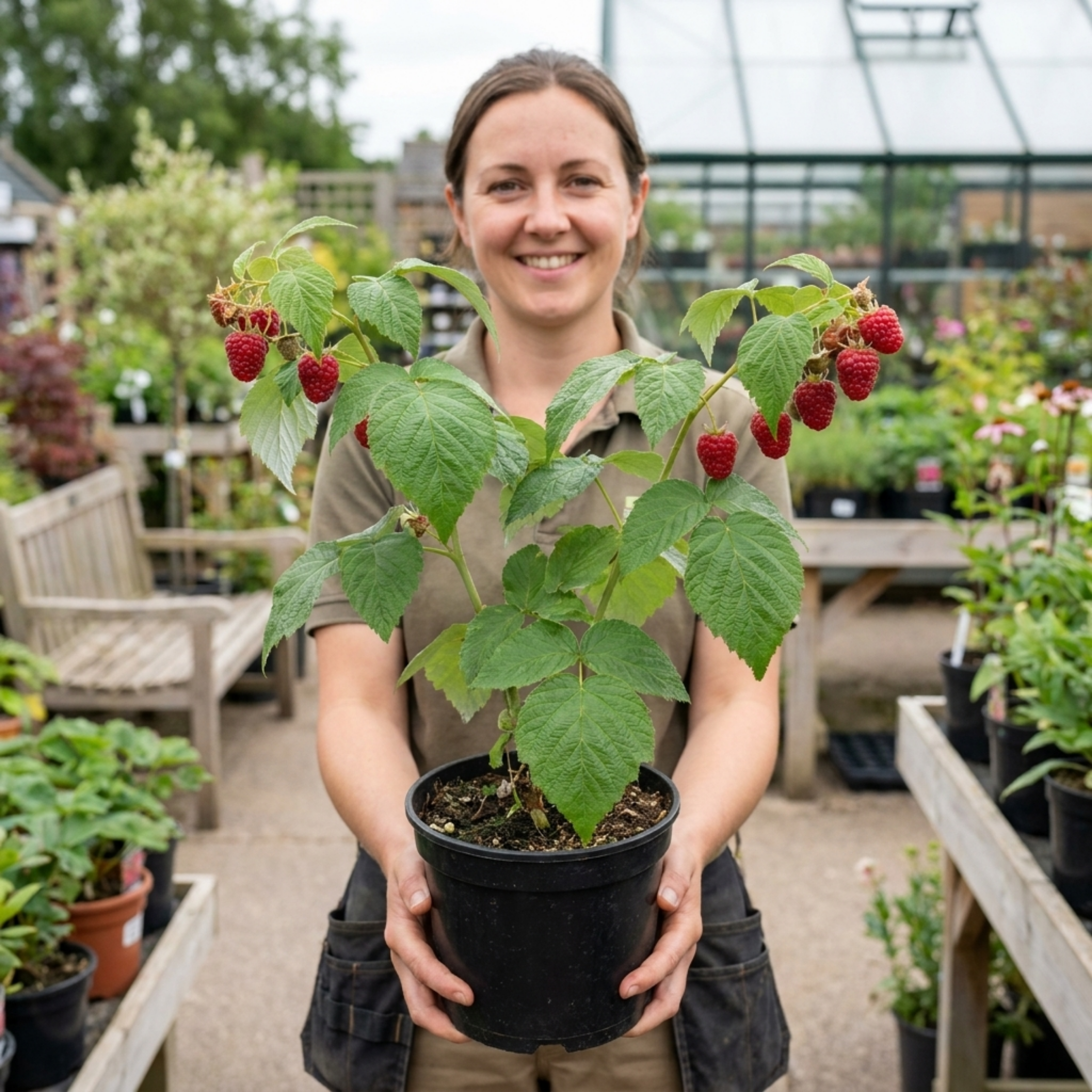 Raspberry ‘Glem Ample’ — Hardy Deciduous Perennial Fruiting Cane, Bee-Friendly, 17cm Pot