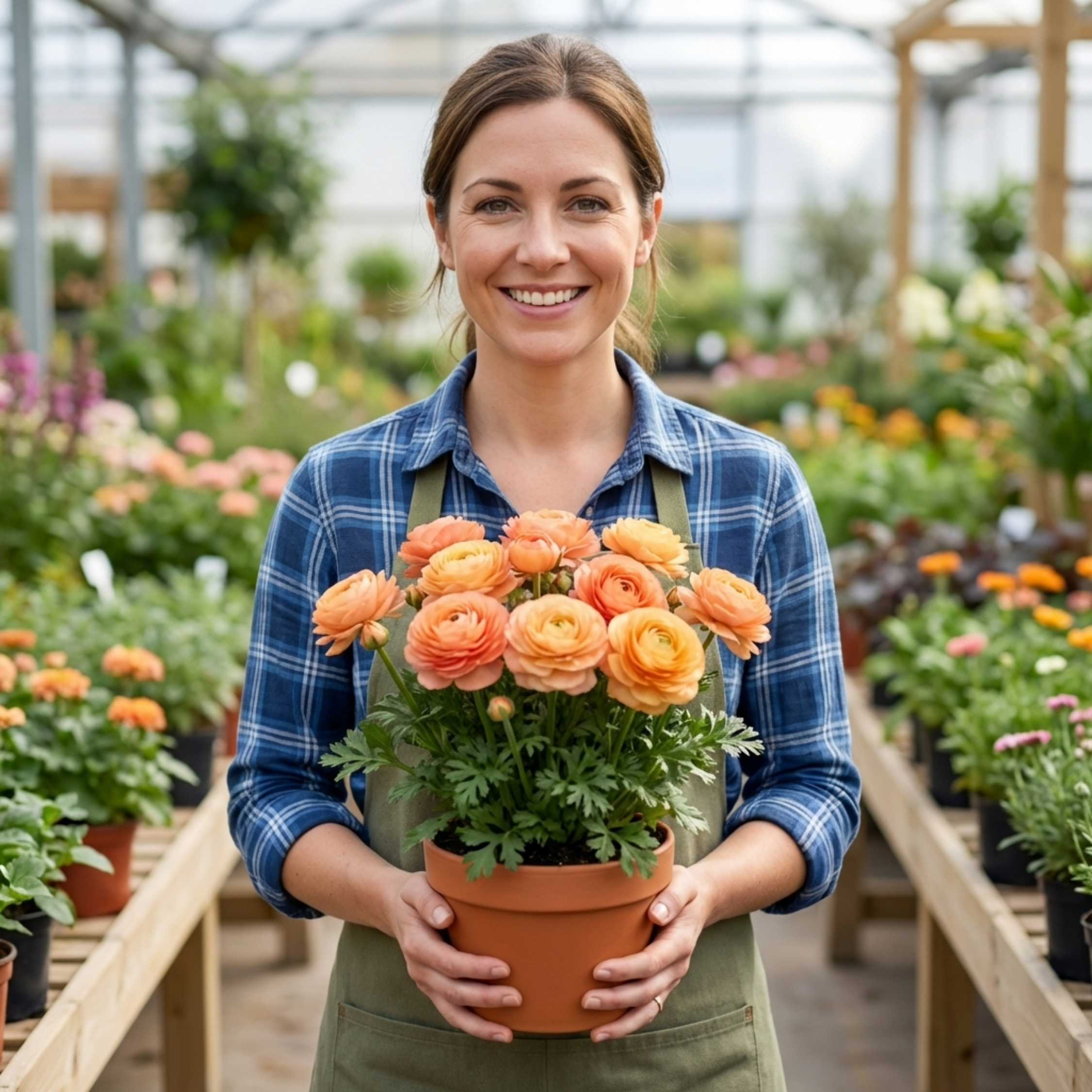 Ranunculus ‘Vortex Orange Apricot’ — Tuberous Perennial, Bee-Friendly, 1L Pot (Set of 3 or 6)