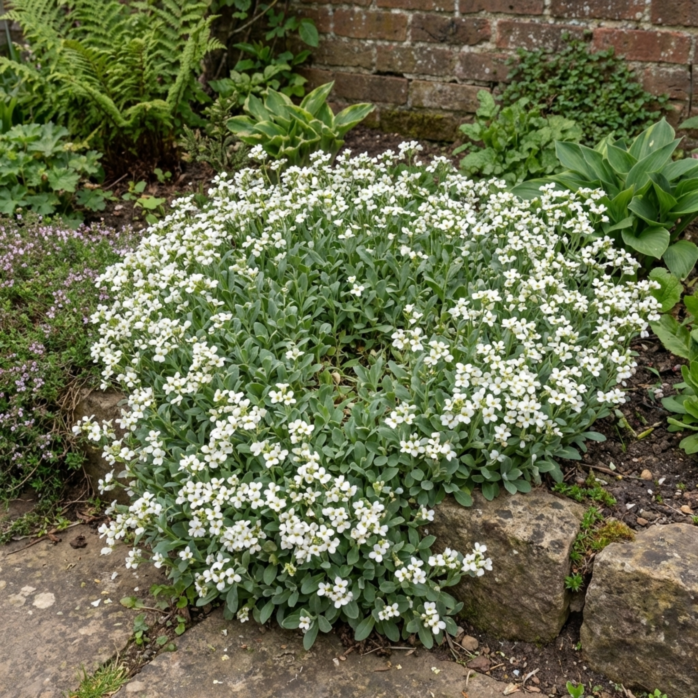 Arabis ‘Aubris White Rockcress’ — Hardy Alpine Evergreen Perennial, Bee-Friendly, 2L Pot