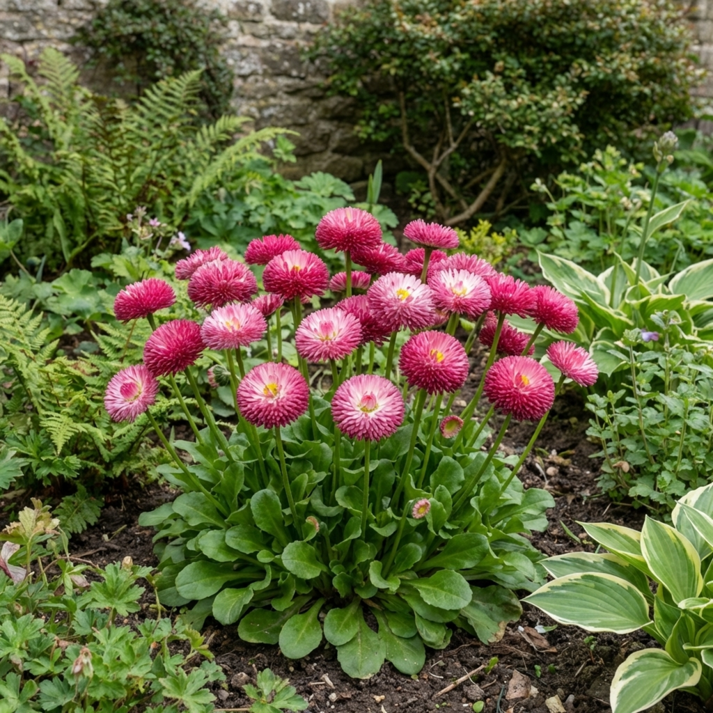 Bellis ‘Habanera Rose Pink Double Daisy’ — Hardy Perennial (often Grown As a Biennial), Bee-Friendly, 2L Pot
