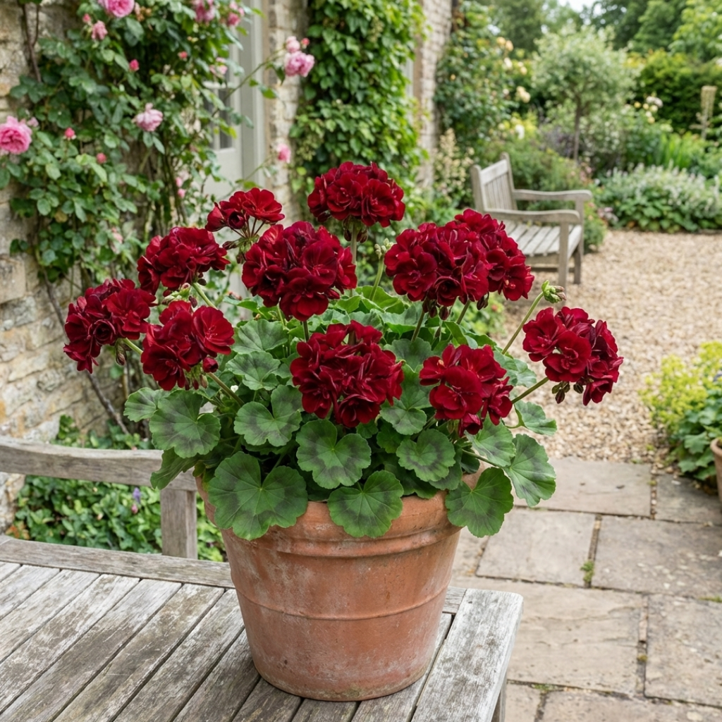 Pelargonium ‘Calliope Dark Red’ — Tender Perennial (grown as bedding), Bee-Friendly, 1L Pot