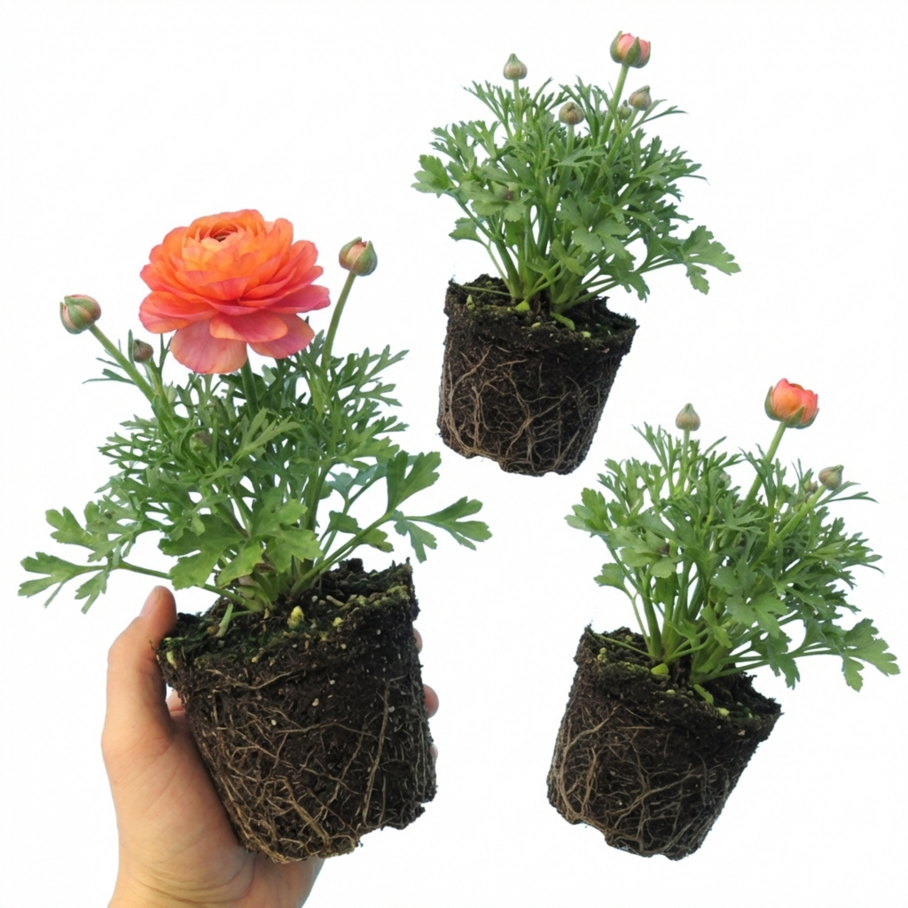 Ranunculus ‘Vortex Orange Pink’ — Tuberous Perennial, Bee-Friendly, 1L Pot (Set of 3 or 6)