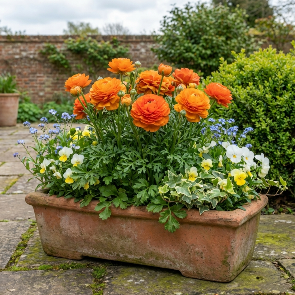Ranunculus ‘Vortex Orange’ — Hardy Perennial (tuberous), Bee-Friendly, 1L Pot (Set of 3 or 6)