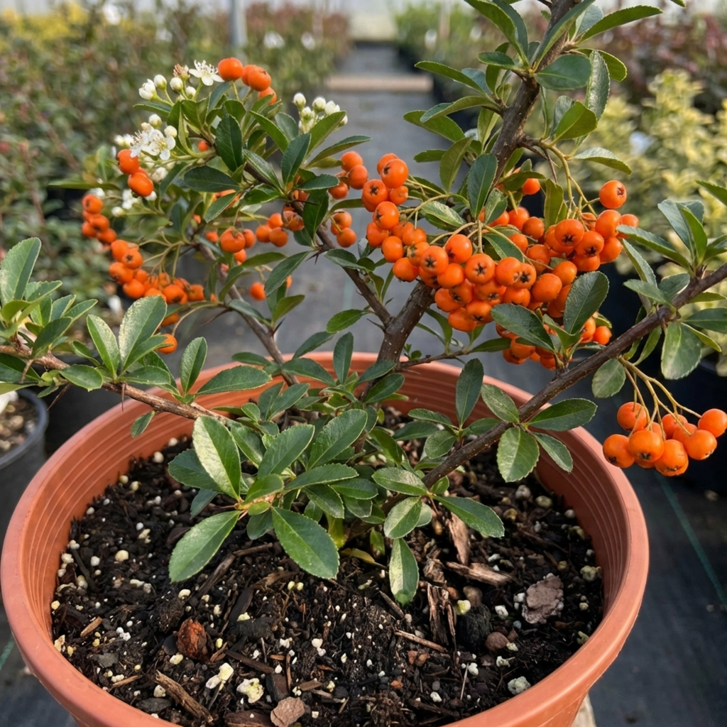 Pyracantha ‘Saphyr Orange Firethorn’ — Evergreen Shrub, Bee-Friendly, 2L Pot