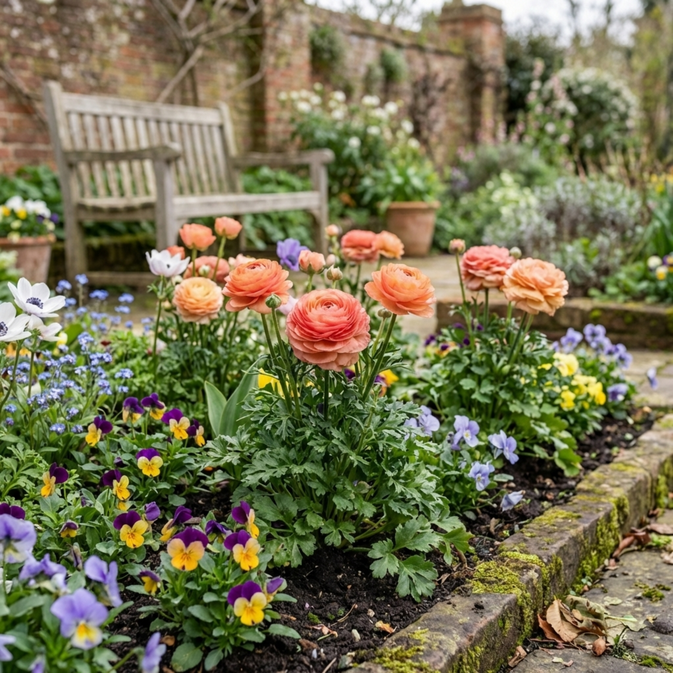 Ranunculus ‘Vortex Orange Pink’ — Tuberous Perennial, Bee-Friendly, 1L Pot (Set of 3 or 6)