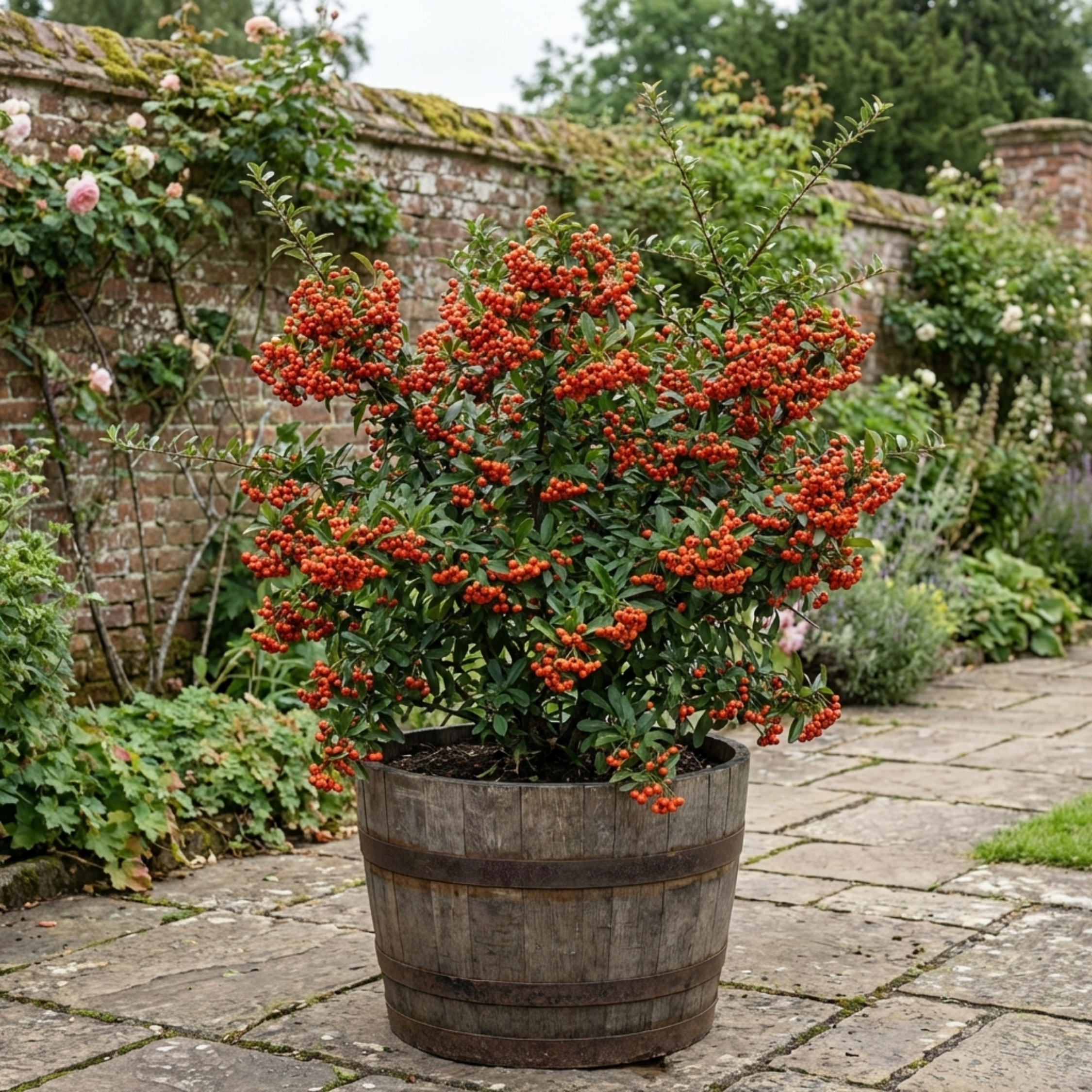 Pyracantha ‘Orange Glow Firethorn’ — Evergreen Shrub, Bee-Friendly, 2L Pot