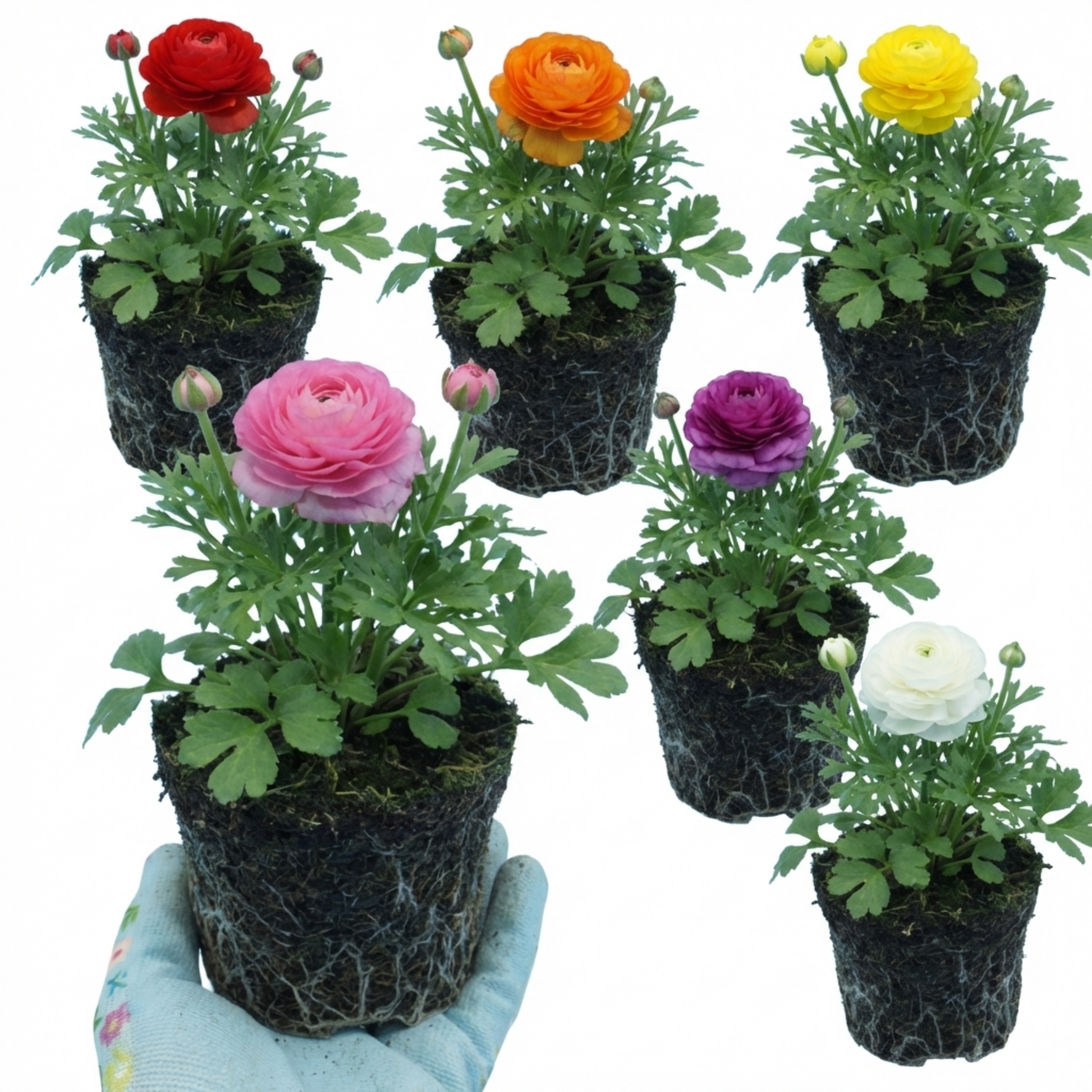 Ranunculus ‘Growers Colour Mix’ — Tuberous Herbaceous Perennial, Bee-Friendly, 1L Pot (Set of 3 or 6)