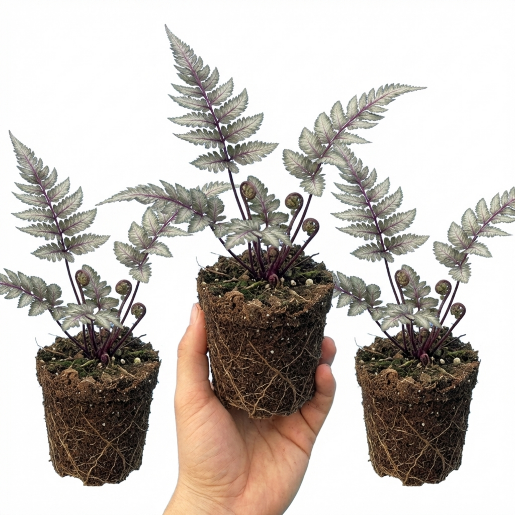 Japanese ‘Painted’ — Hardy Deciduous Perennial Fern, 1L Pot (Set of 3 or 6)