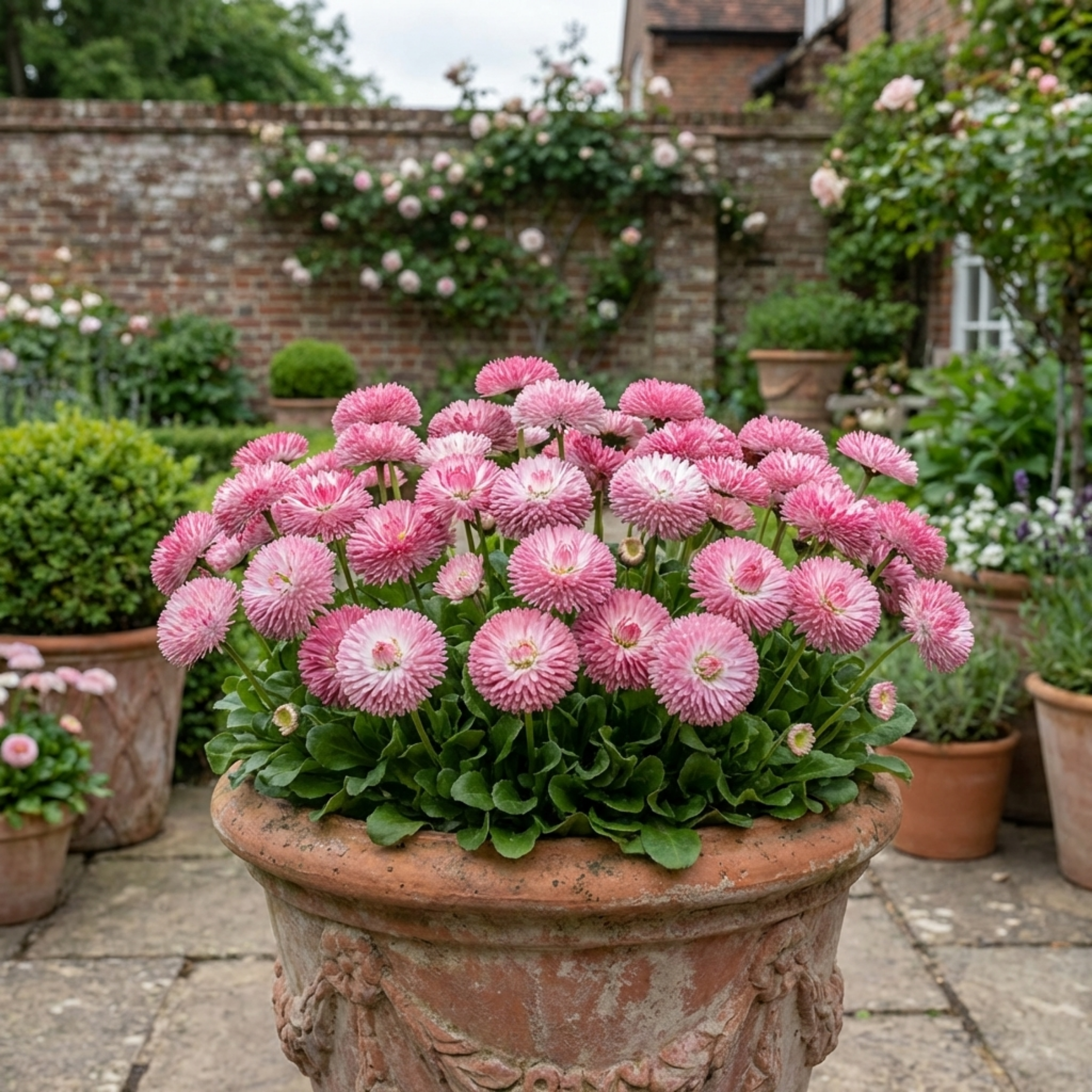 Bellis ‘Habanera Rose Pink Double Daisy’ — Hardy Perennial (often Grown As a Biennial), Bee-Friendly, 2L Pot