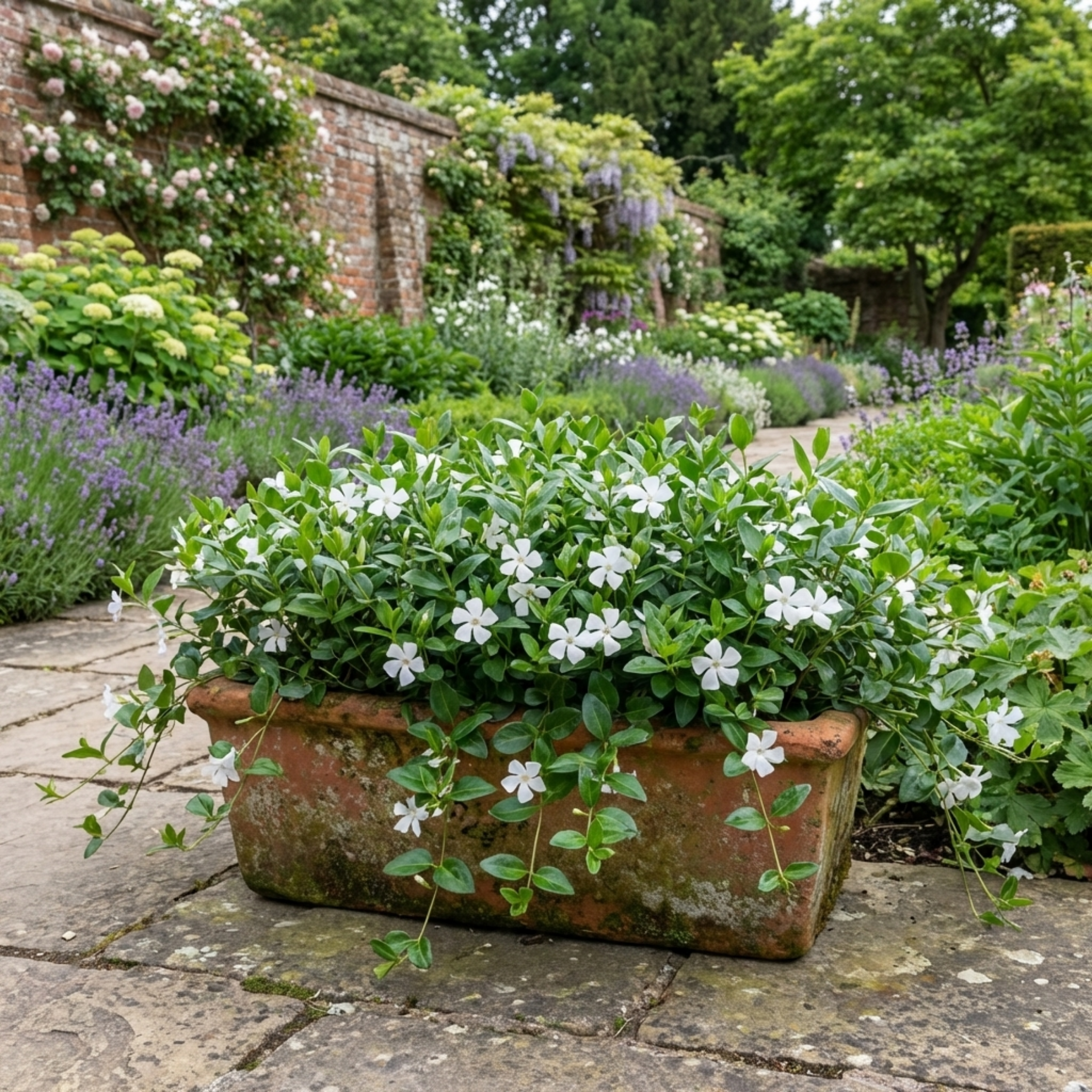 Vinca ‘Minor Gertrude Jekyll’ — Hardy Evergreen Perennial Ground Cover, 17cm Pot