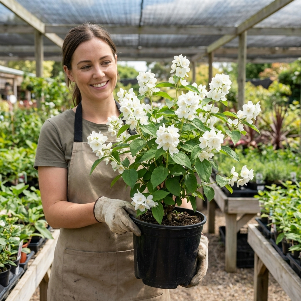 Philadelphus ‘Snowbelle Mock Orange’ — Deciduous Shrub, Bee-Friendly, 3L Pot
