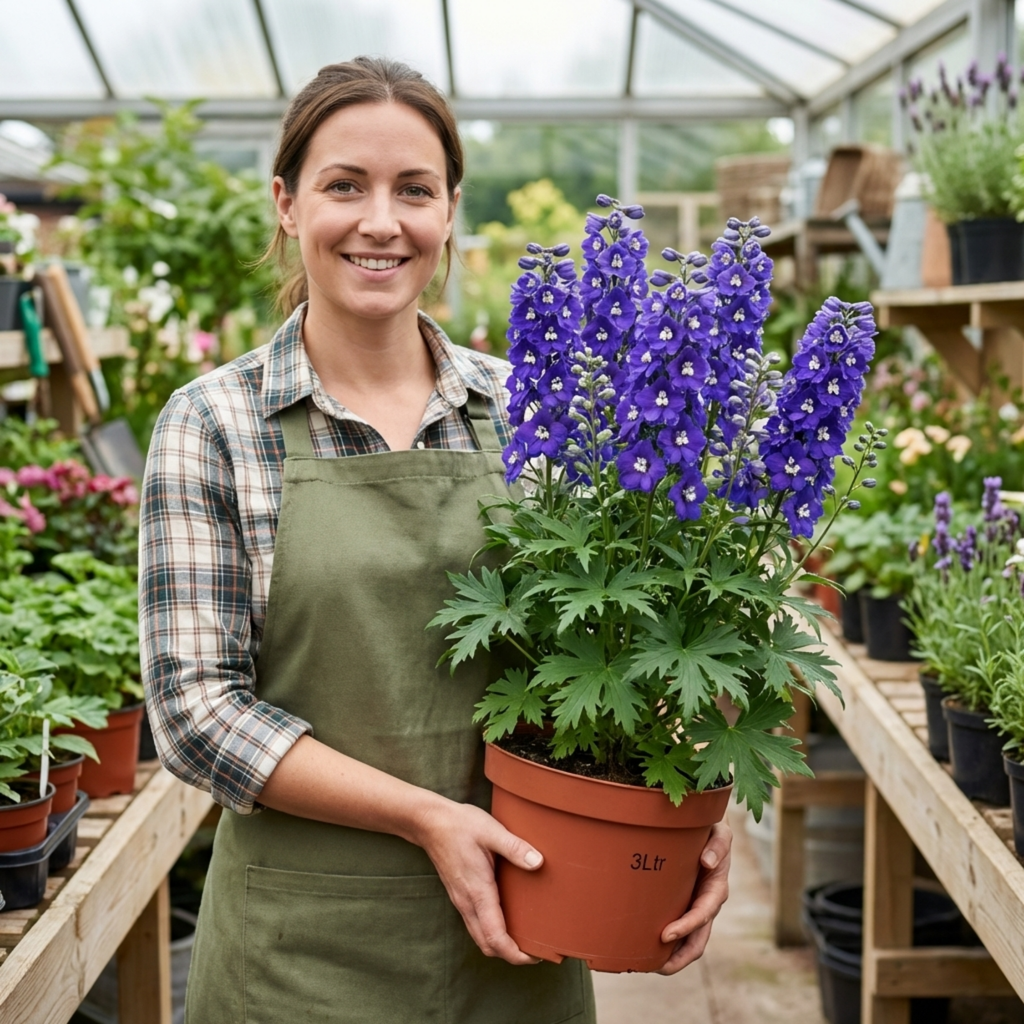 Delphinium ‘Pixie Neptune Rocket’ — Hardy Perennial, Bee-Friendly, 3L Pot