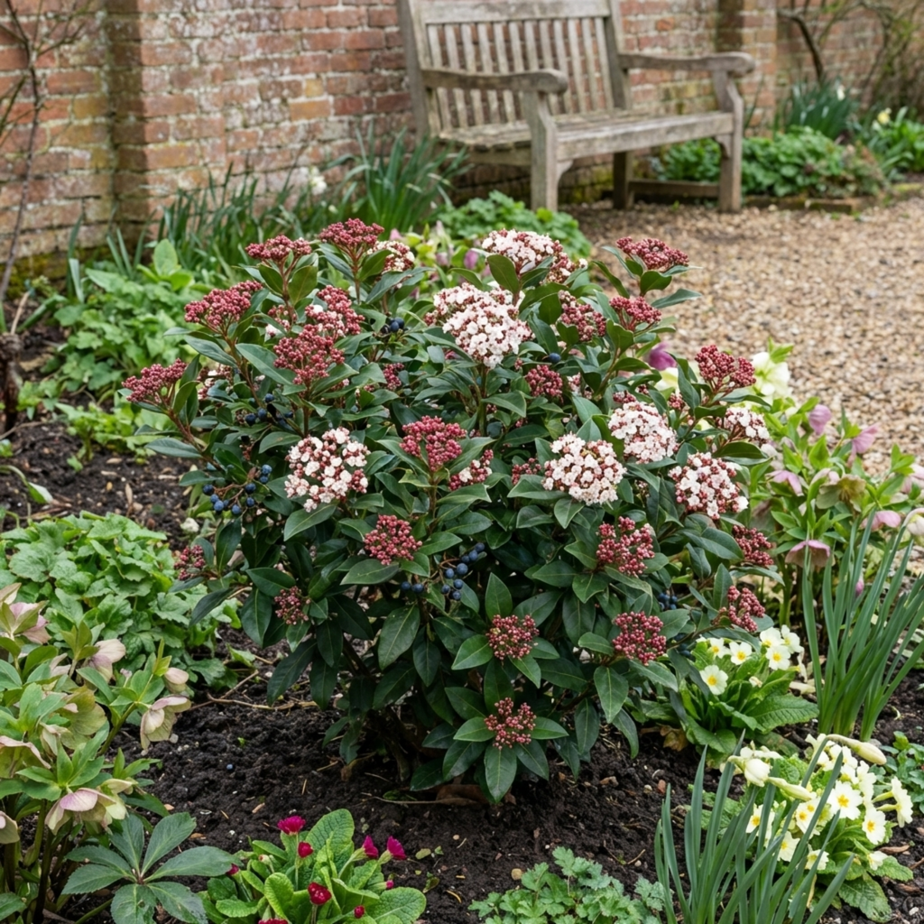 Viburnum ‘Tinus Gwenllian’ — Evergreen Shrub, Bee-Friendly, 11cm Pot (Set of 3 or 6)