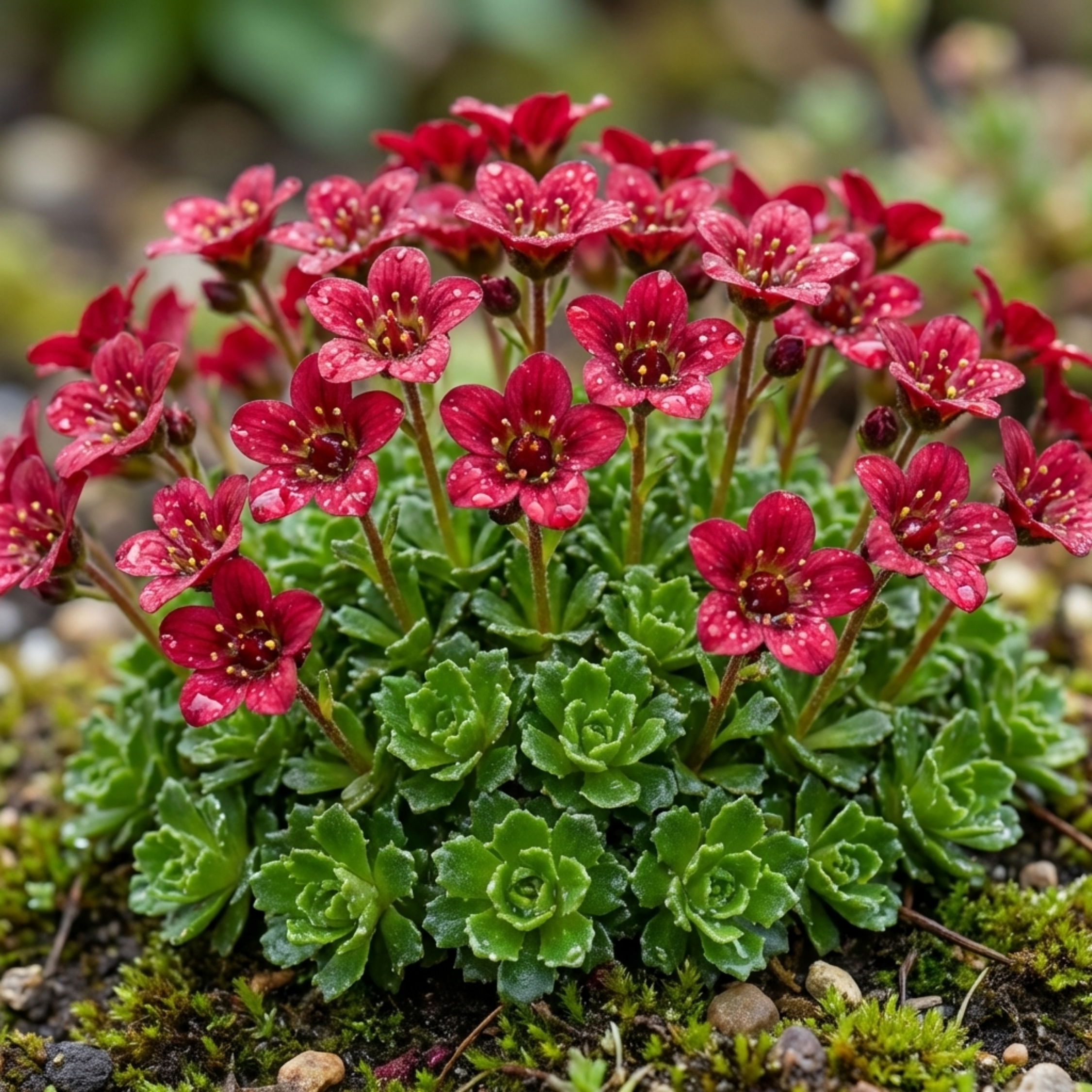 Saxifrage ‘Ice Colours Red’ — Hardy Alpine Evergreen Perennial, Bee-Friendly, 1L Pot (Set of 3 or 6)