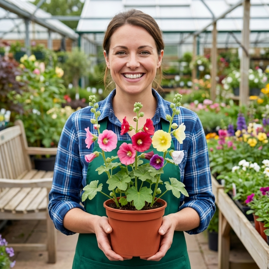 Hollyhock ‘Growers Mix’ — Hardy Perennial, Bee-Friendly, 1L Pot (Set of 3 or 6)