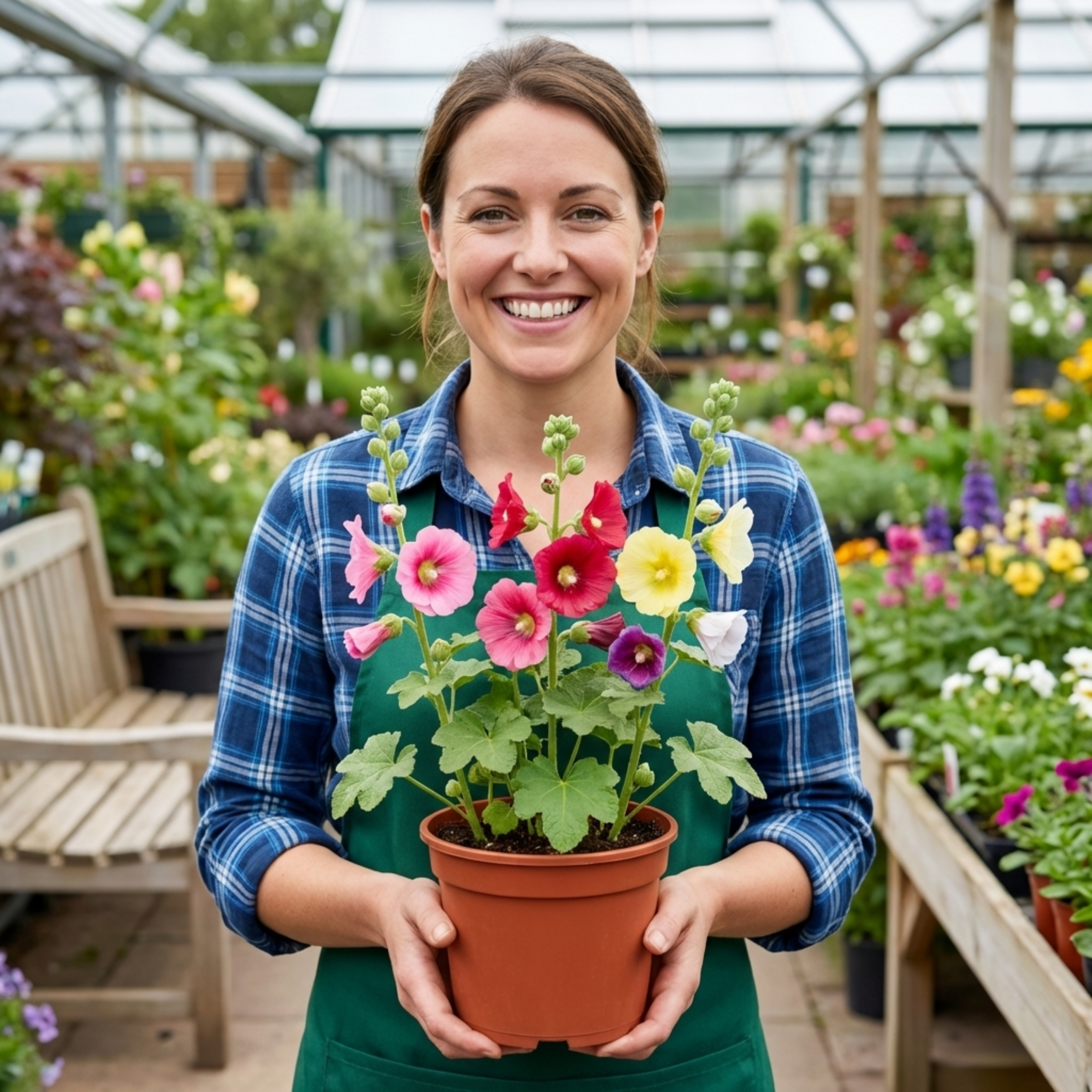 Hollyhock ‘Growers Mix’ — Hardy Perennial, Bee-Friendly, 1L Pot (Set of 3 or 6)