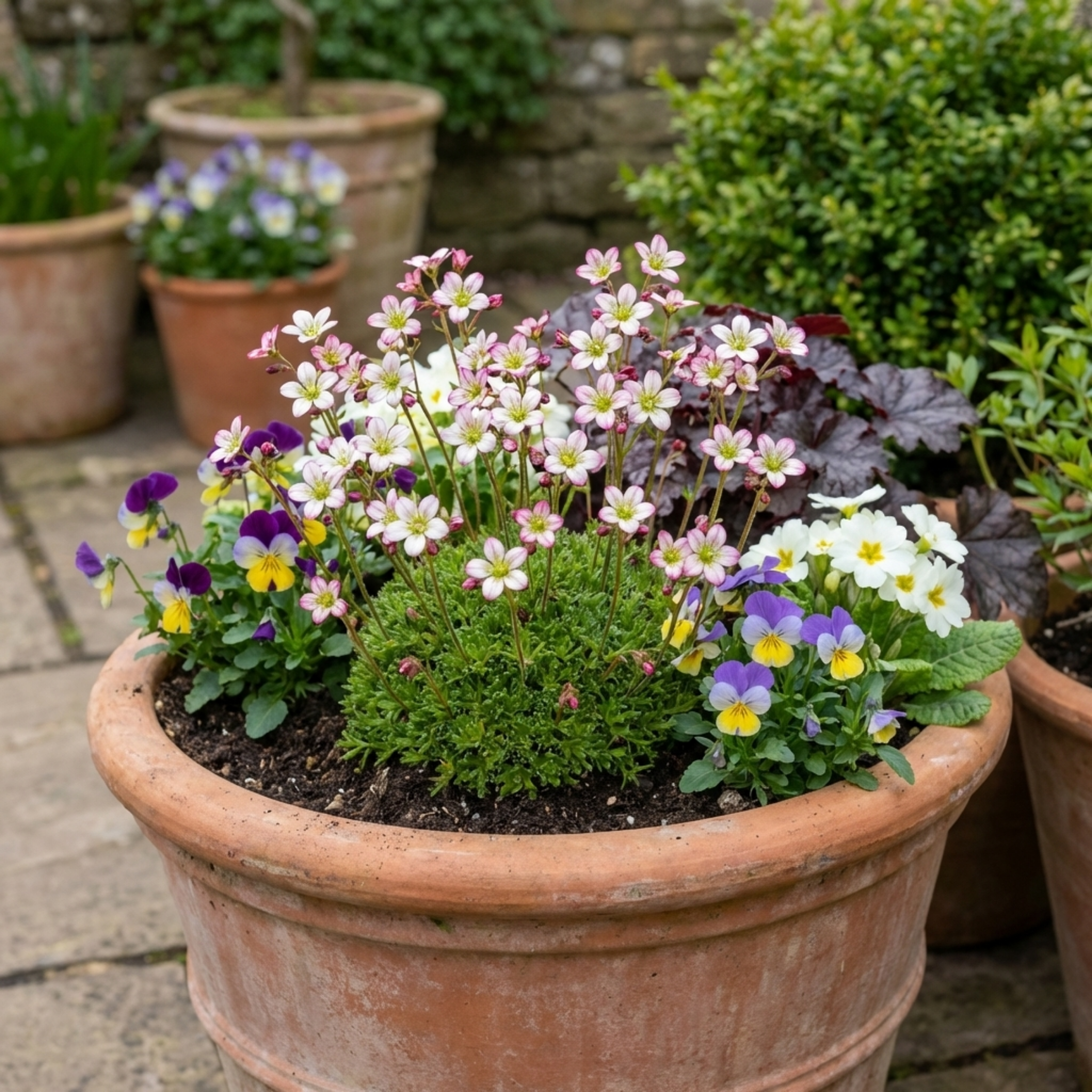 Saxifrage ‘Ice Colours Appleblossom’ — Hardy Evergreen Alpine Perennial, Bee-Friendly, 1L Pot (Set of 3 or 6)