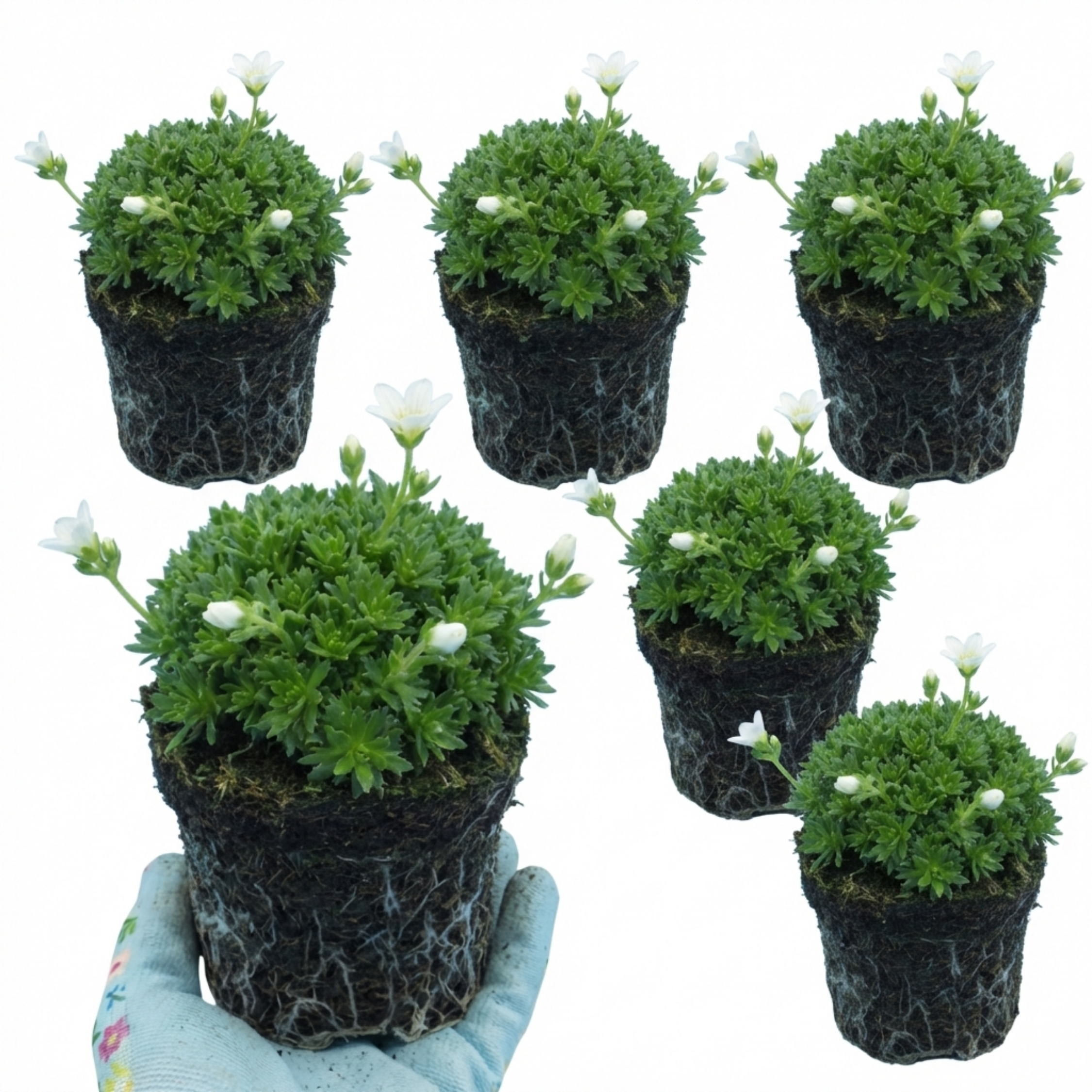 Saxifraga ‘Ice Colours Pearl White’ — Hardy Evergreen Alpine Perennial, Bee-Friendly, 1L Pot (Set of 3 or 6)