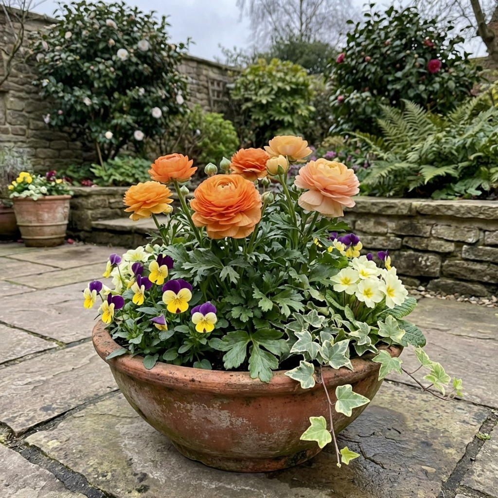 Ranunculus ‘Vortex Orange Apricot’ — Tuberous Perennial, Bee-Friendly, 1L Pot (Set of 3 or 6)